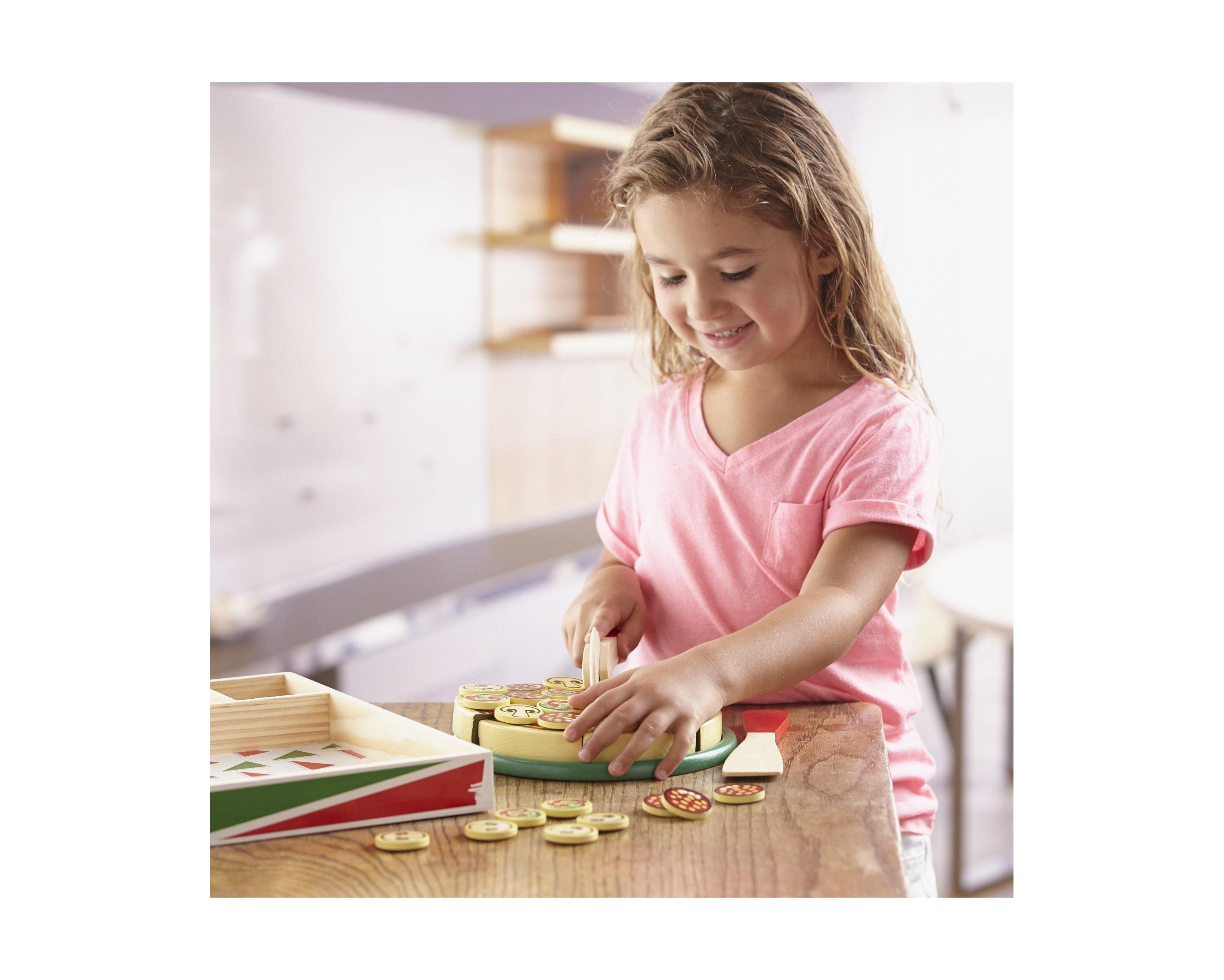 Melissa & Doug Pizza Party Wooden Play Food Set with Toppings - Image 6