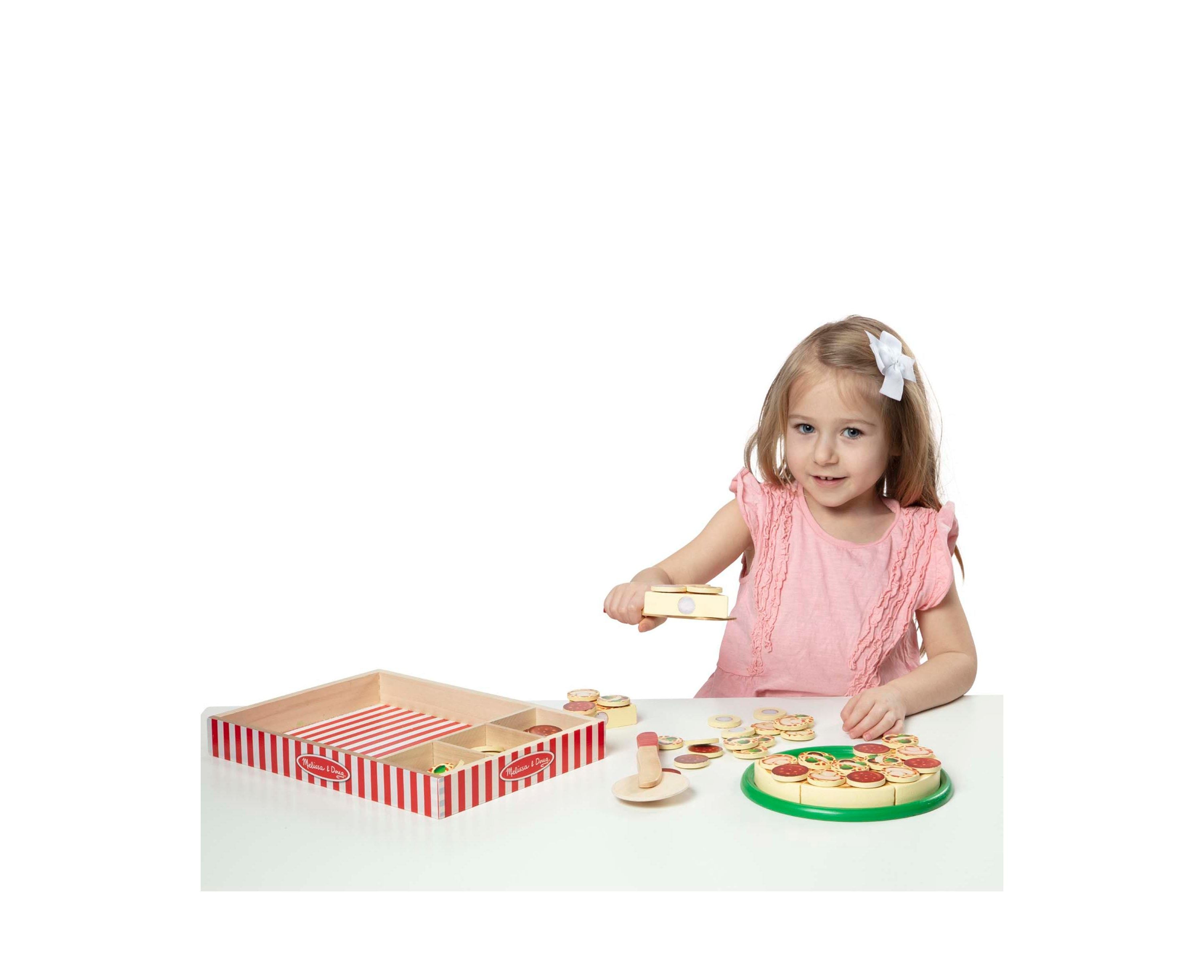 Melissa & Doug Pizza Party Wooden Play Food Set with Toppings - Image 4