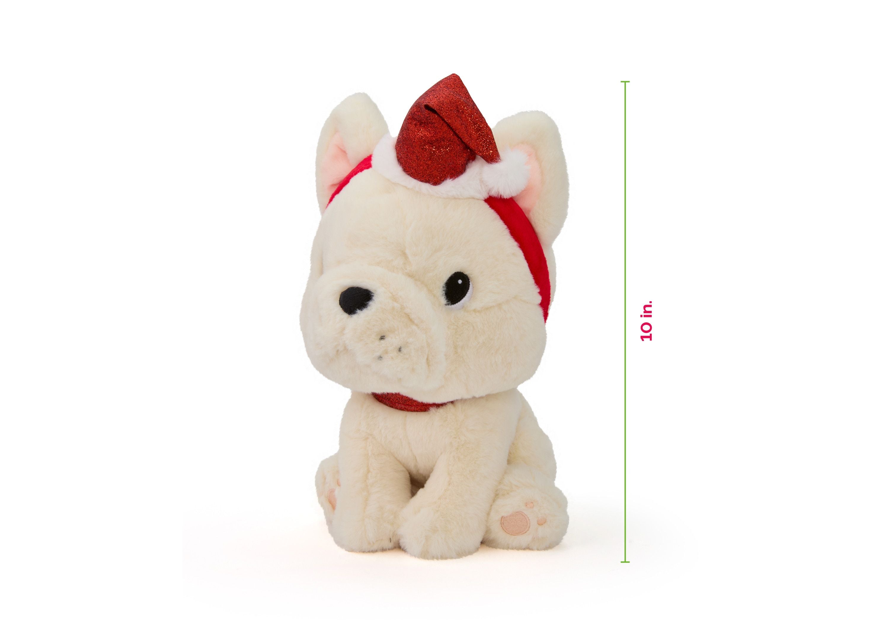 Geoffrey's Toy Box 10 inch French Bulldog Plush with Christmas Hat - Image 4