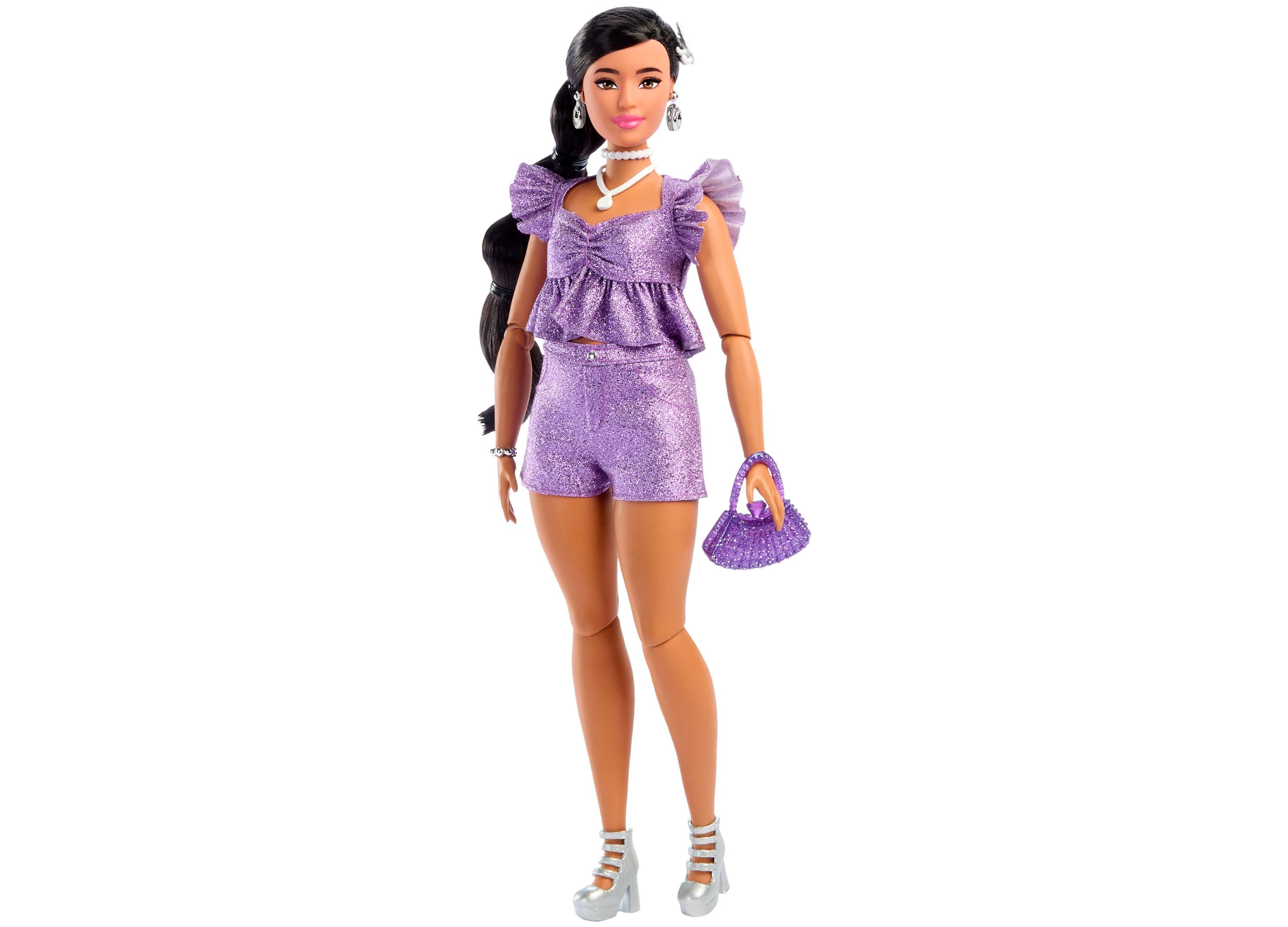 Barbie Deluxe Style Fashion Doll 8 in Metallic Purple Top and Sparkly Shorts with Accessories