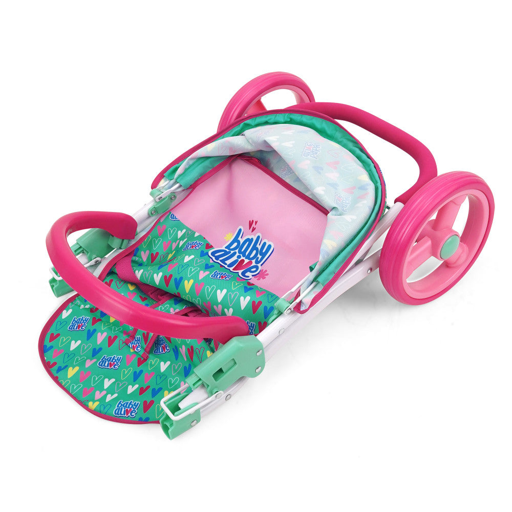 Baby Alive Heart-Themed Doll Jogging Stroller - Pink and Green Playset - Image 6