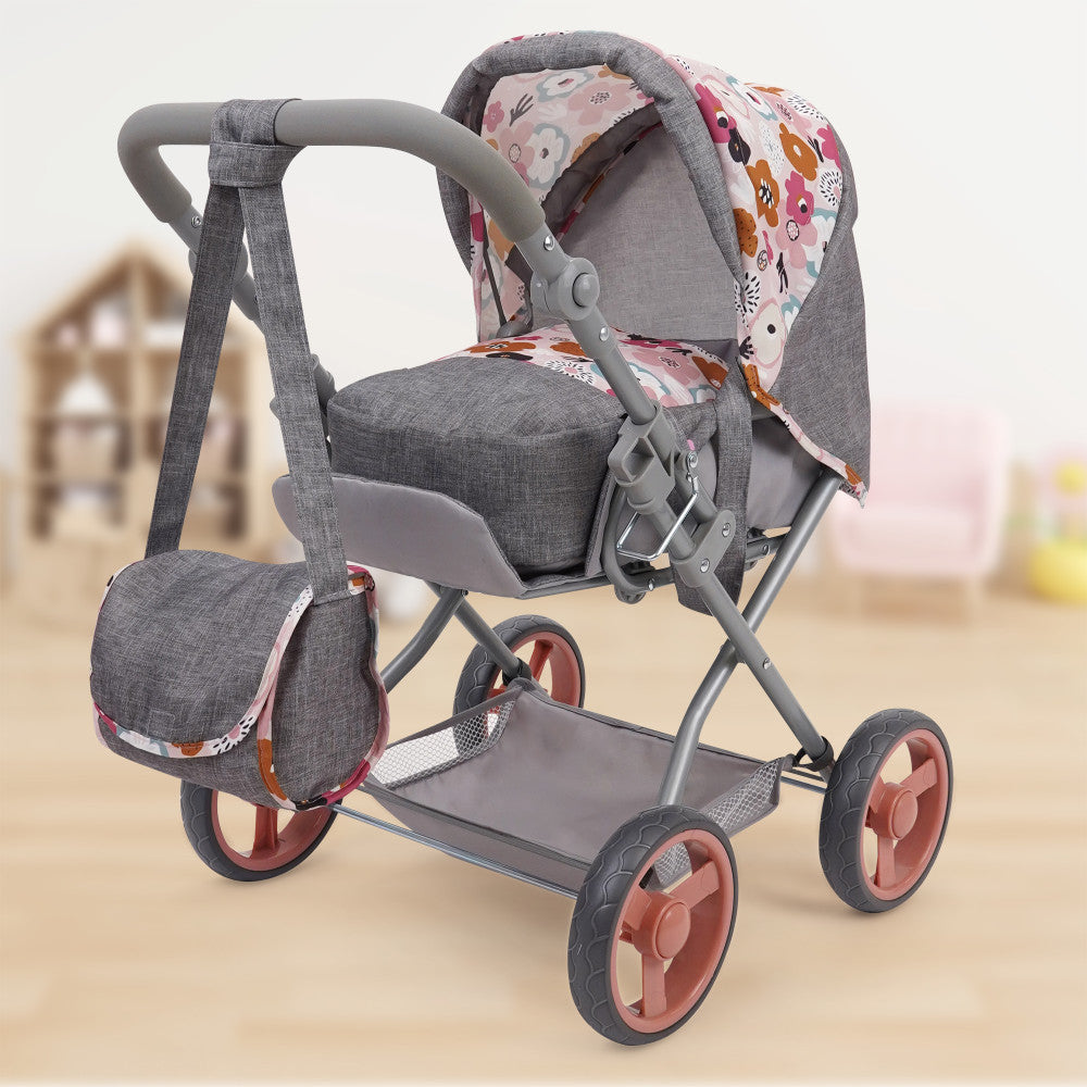 509 Crew Kelly Deluxe Doll Pram with Melange Flora Design and Matching Bag - Image 7
