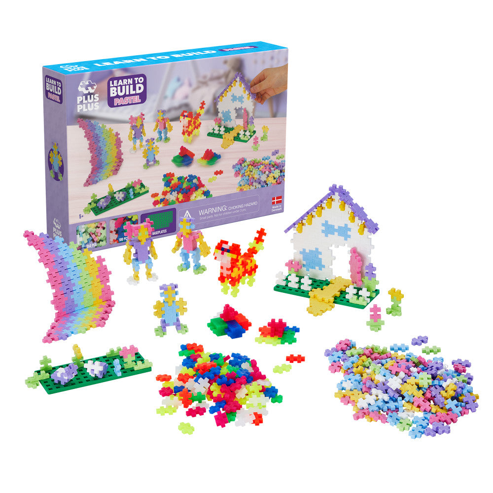 Plus-Plus Learn to Build Set - Pastel & Neon Mix, 400 Pieces - Ages 5+