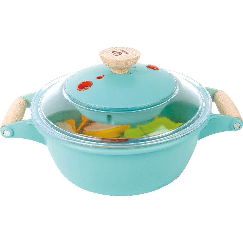 Hape Little Chef Teal Wooden Kitchen Playset - 9pc Cooking & Steam Set - Image 9