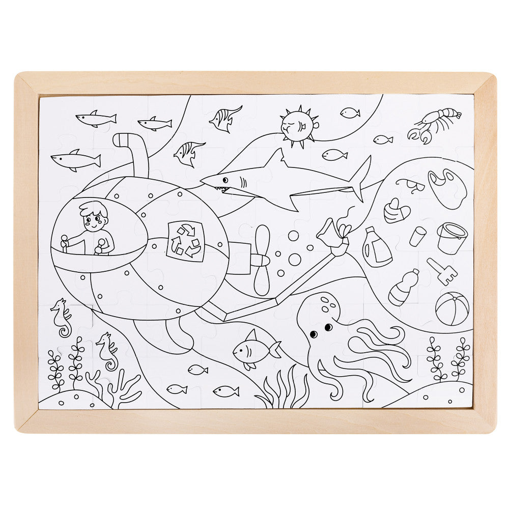 Hape Ocean Rescue 48pc Double-Sided Coloring Jigsaw Puzzle - Image 3