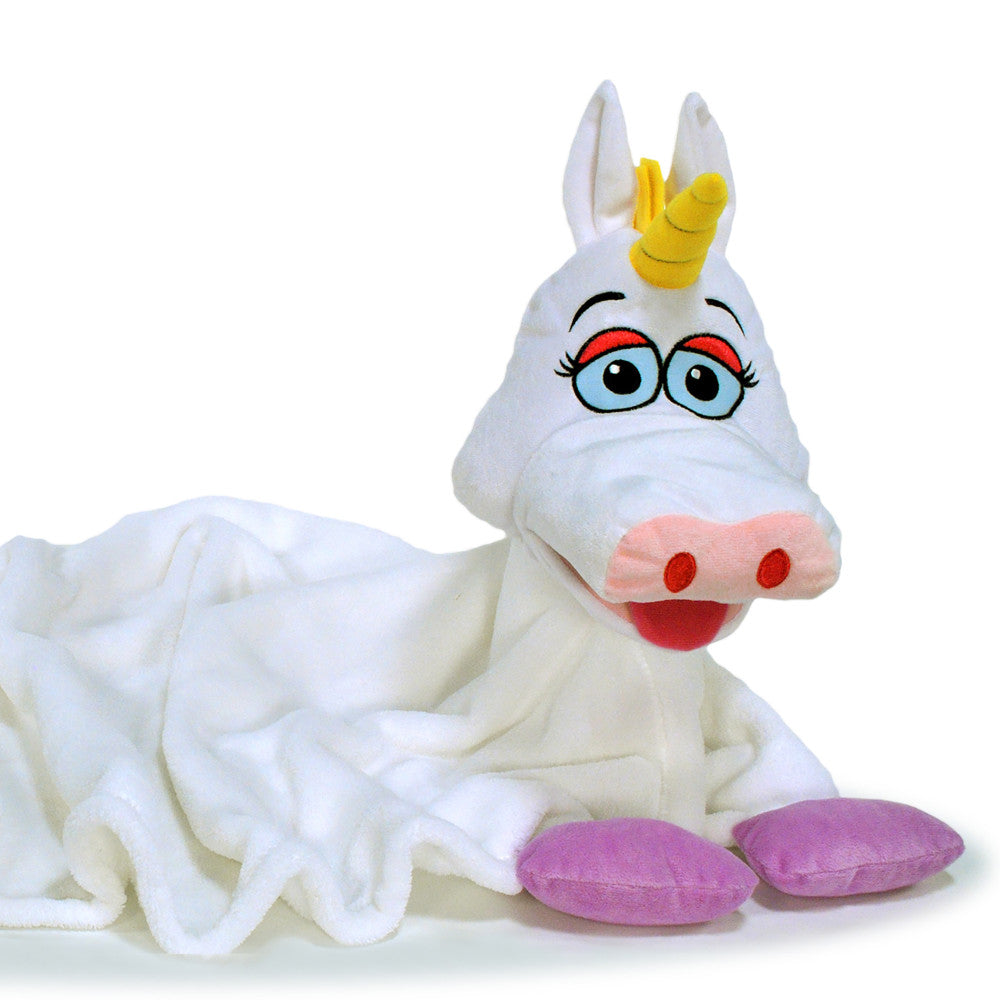 Cuddleuppets Magical Unicorn 2-in-1 Plush Puppet & Blanket - White-Purple - Image 3