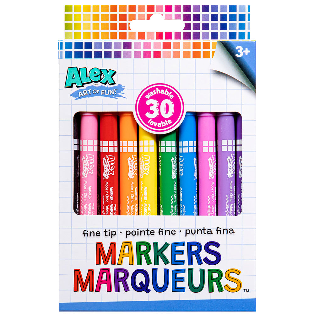 Alex Art Of Fun Fine Tip Markers 30-Pack - Vibrant, Washable, Non-Toxic, Age 3+