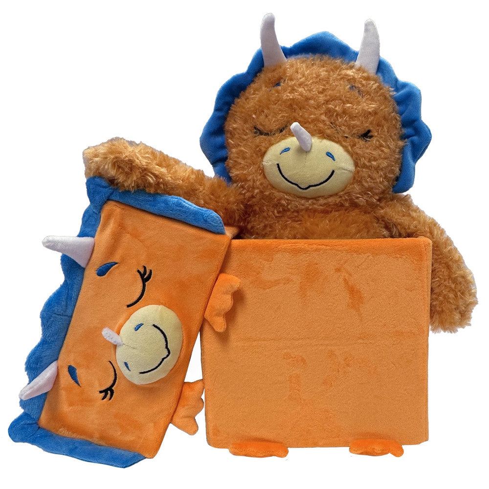 Happy Nappers Dino Triceratops 15 inch Plush Toy - Brown/Blue - Image 3