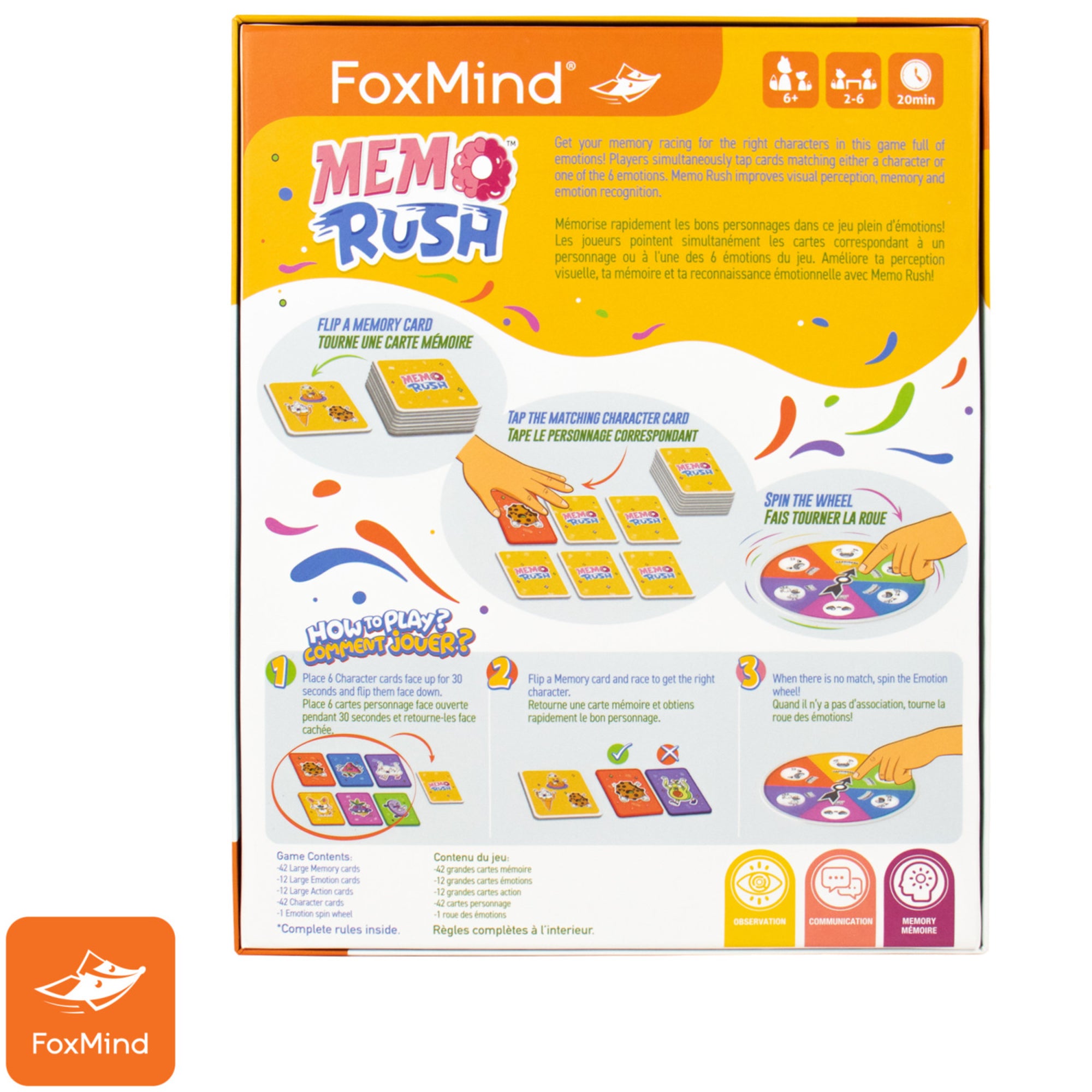Alternative view of Memo Rush - FoxMind Matching Memory Emotion Game for Family Game Night