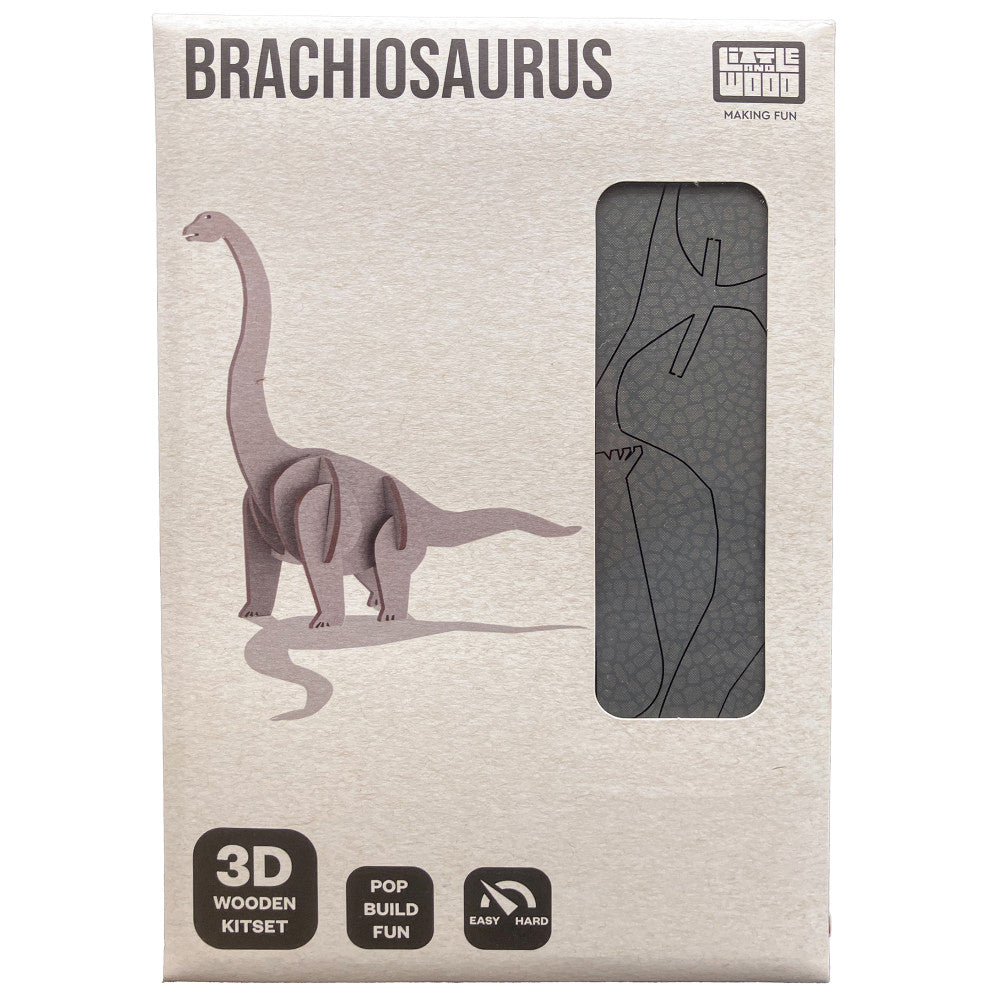 Little & Wood Brachiosaurus: Medium Grey 3D Wooden Dino Puzzle Kit - Image 3