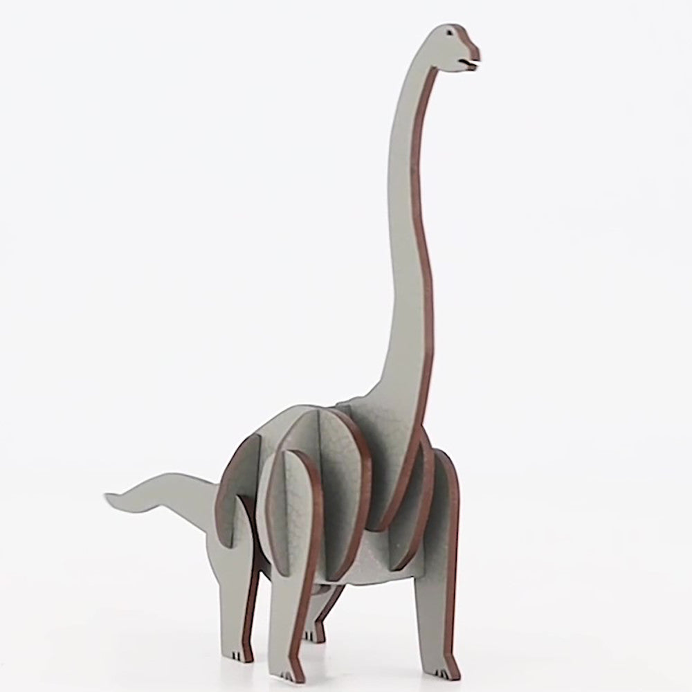 Little & Wood Brachiosaurus: Medium Grey 3D Wooden Dino Puzzle Kit - Image 4