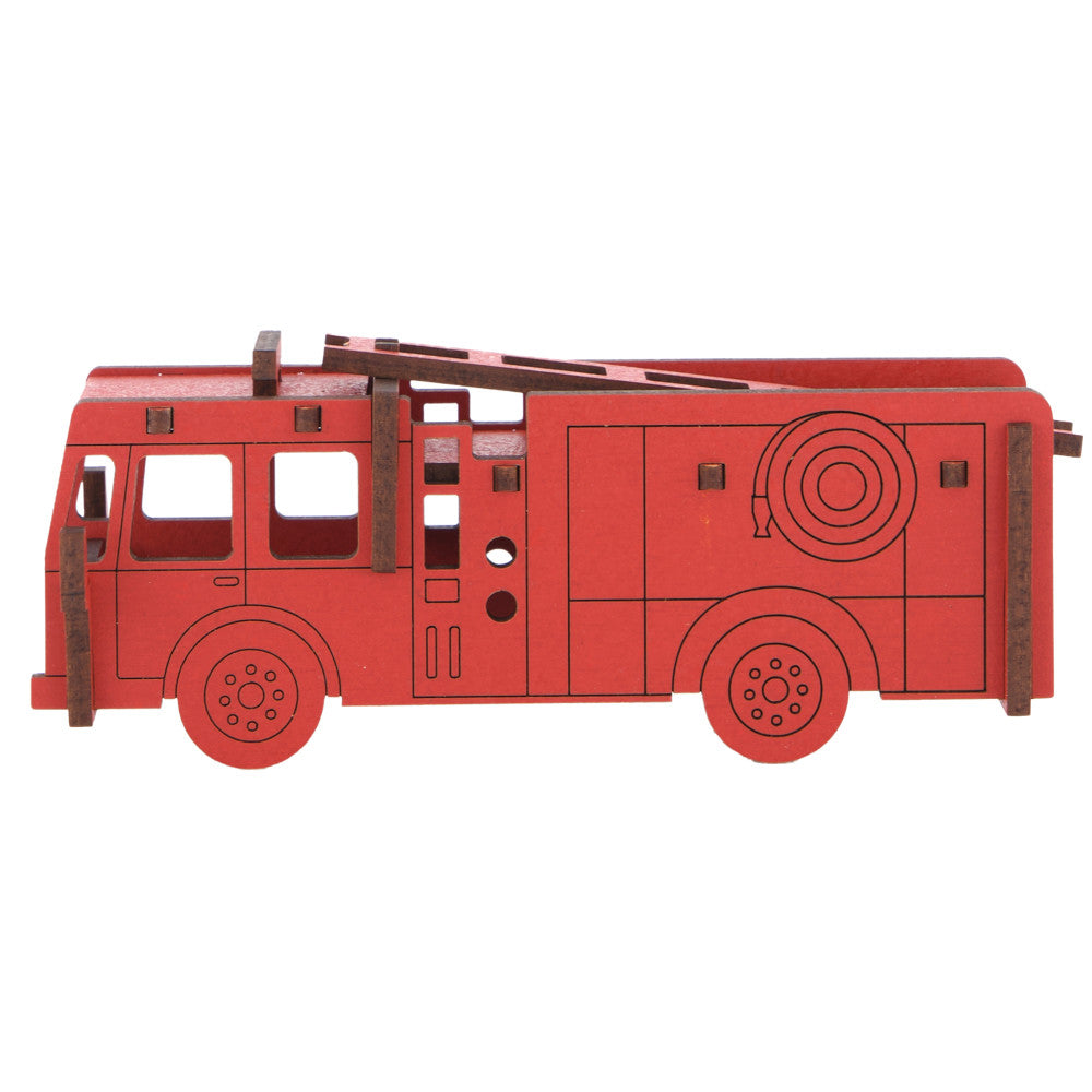 Little & Wood: Fiery Fun! 3D Fire Engine Wooden Kit-Set - Medium, Red - Image 2