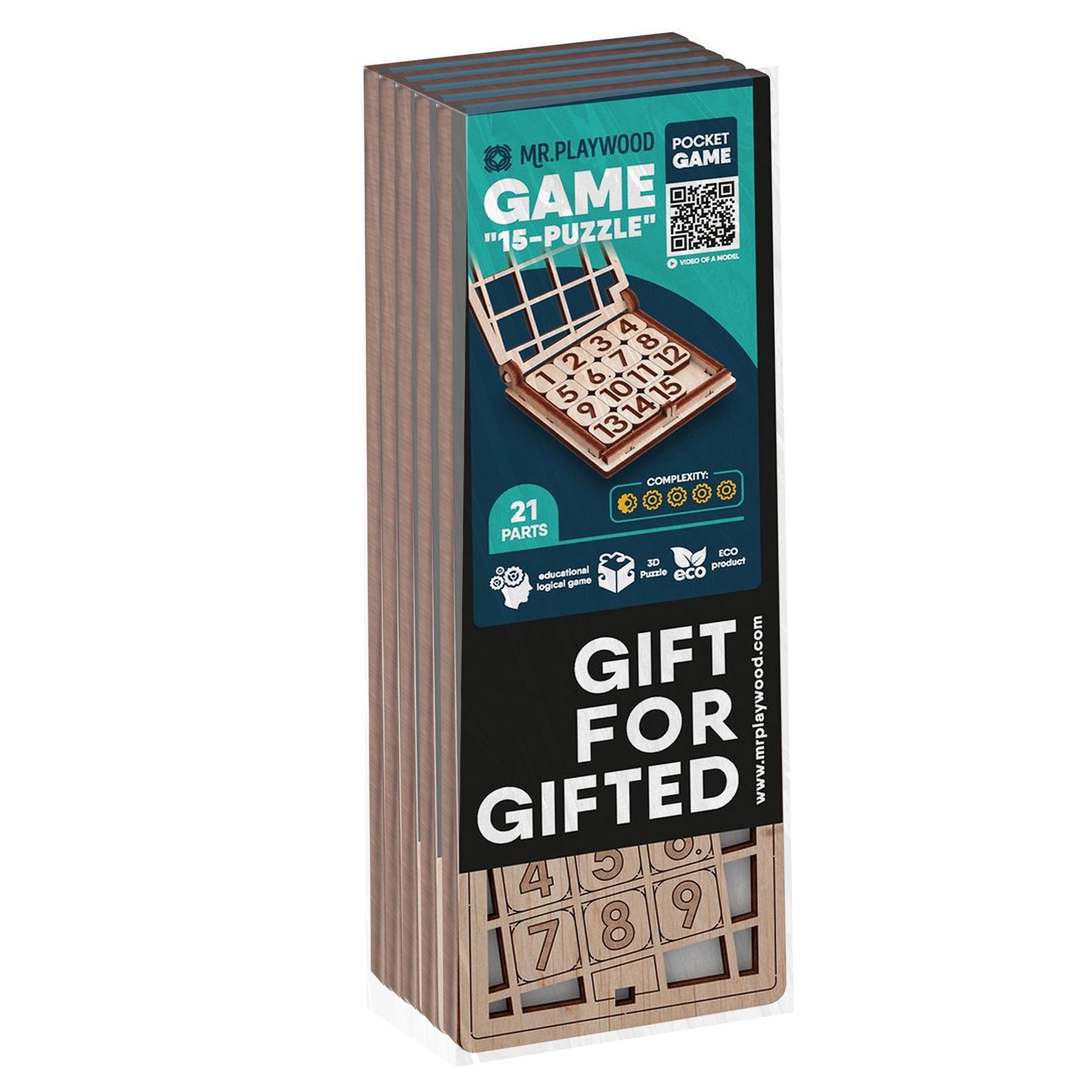 Mr.PLAYWOOD Fifteen Game 5-Pack Wooden STEM 3D Puzzles - 15 pc - Image 2