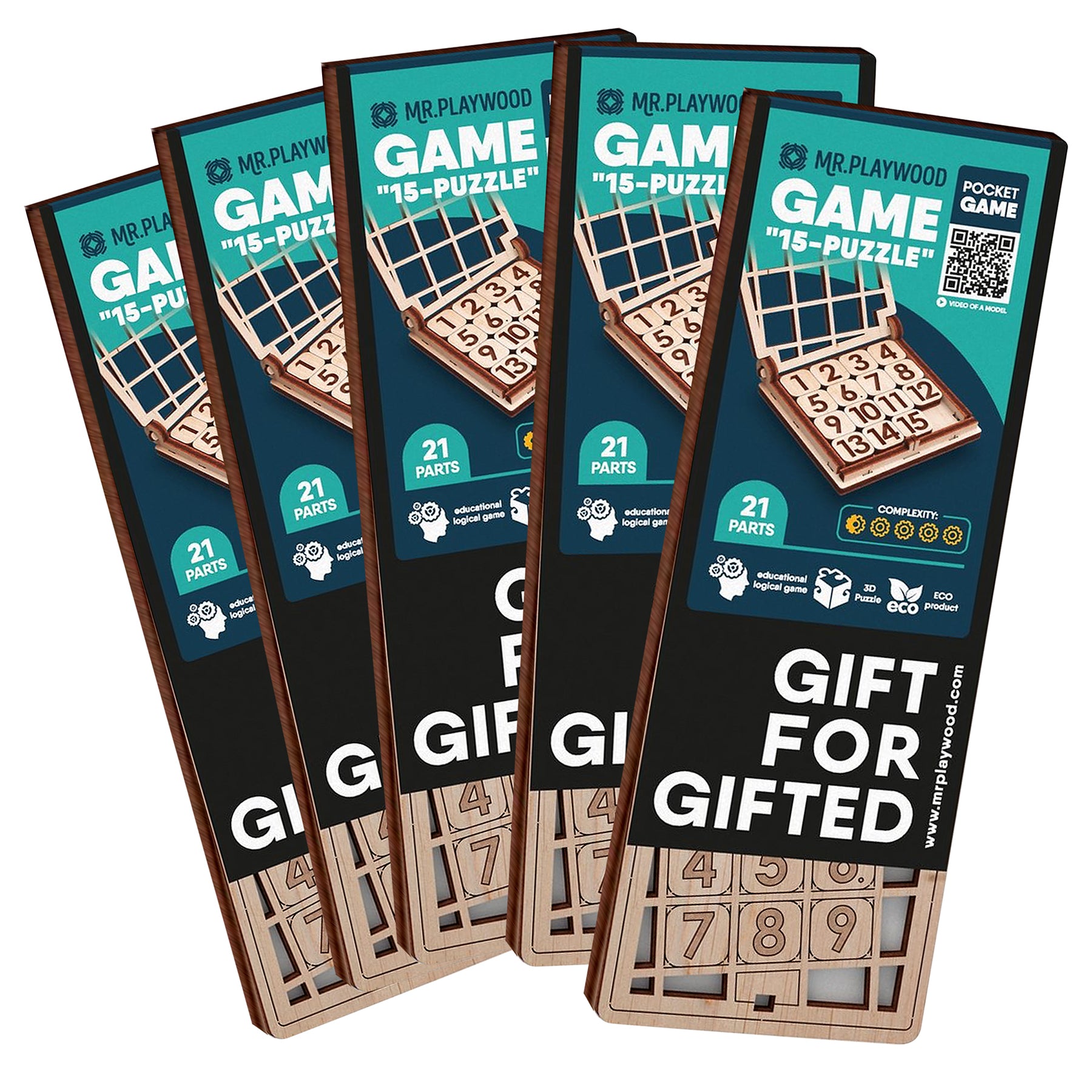 Mr.PLAYWOOD Fifteen Game 5-Pack Wooden STEM 3D Puzzles - 15 pc - Image 3