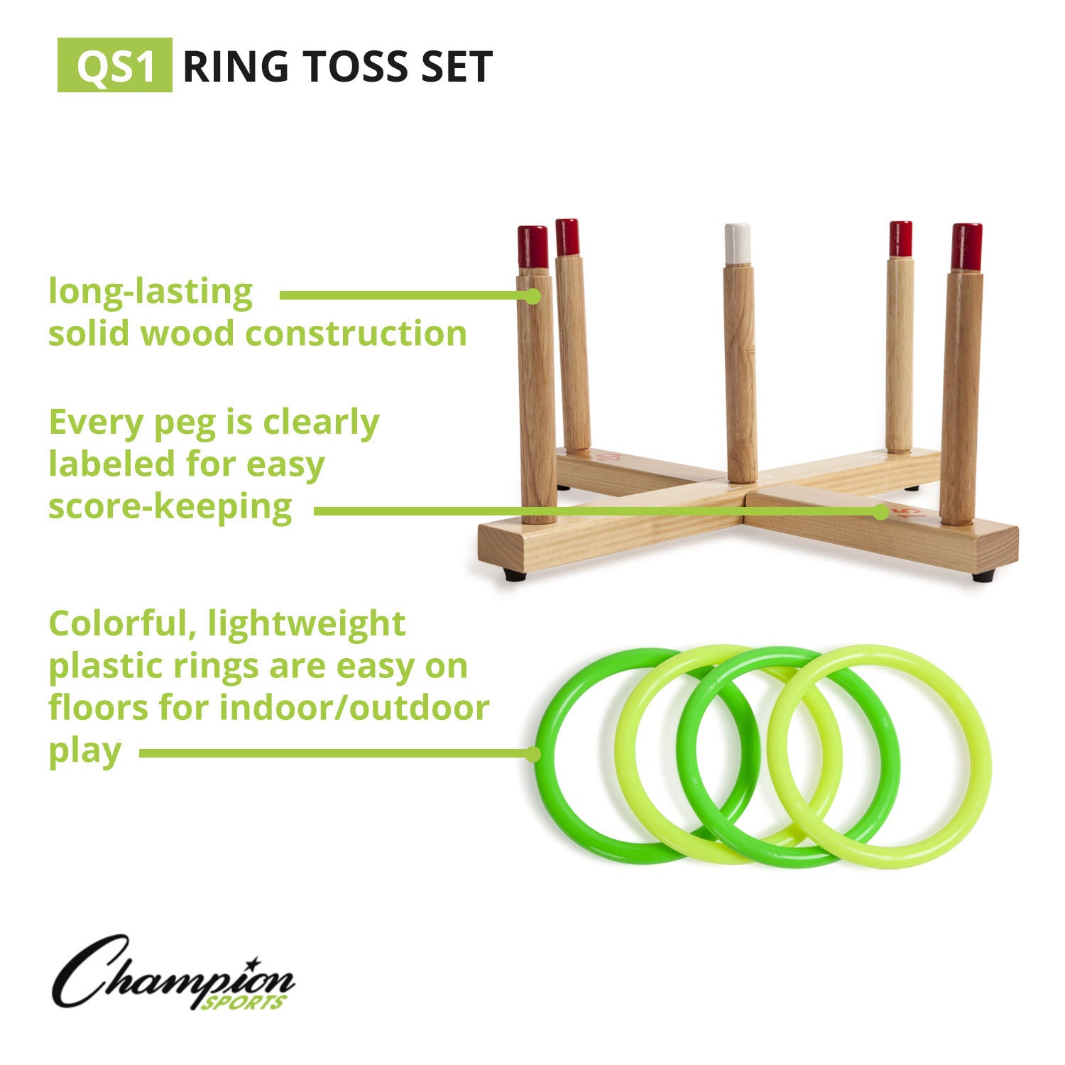 Alternative view of Champion Sports Classic Wooden Ring Toss Game Set