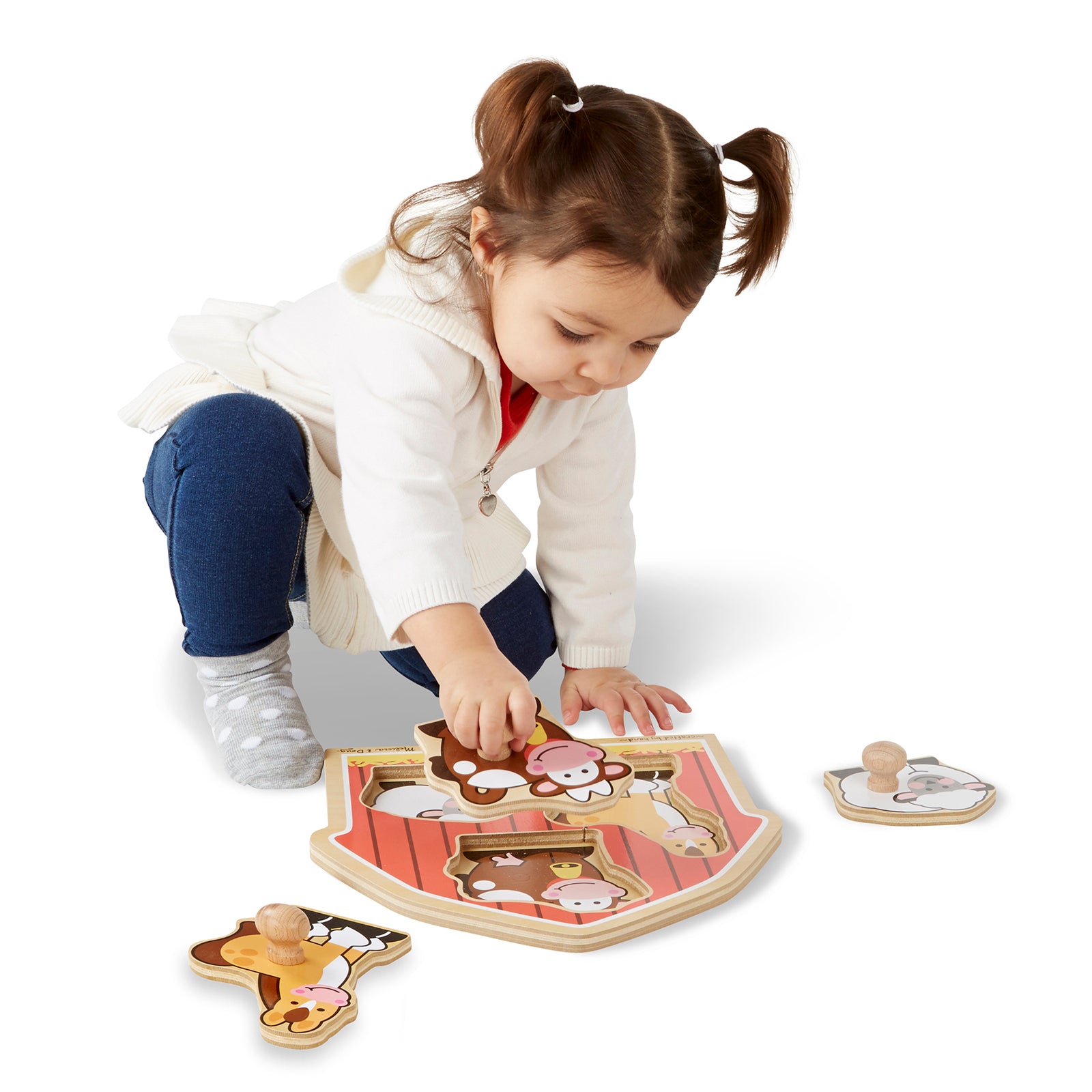 Melissa & Doug Barnyard Animals 3 pc Wooden Peg Puzzle - Image 4