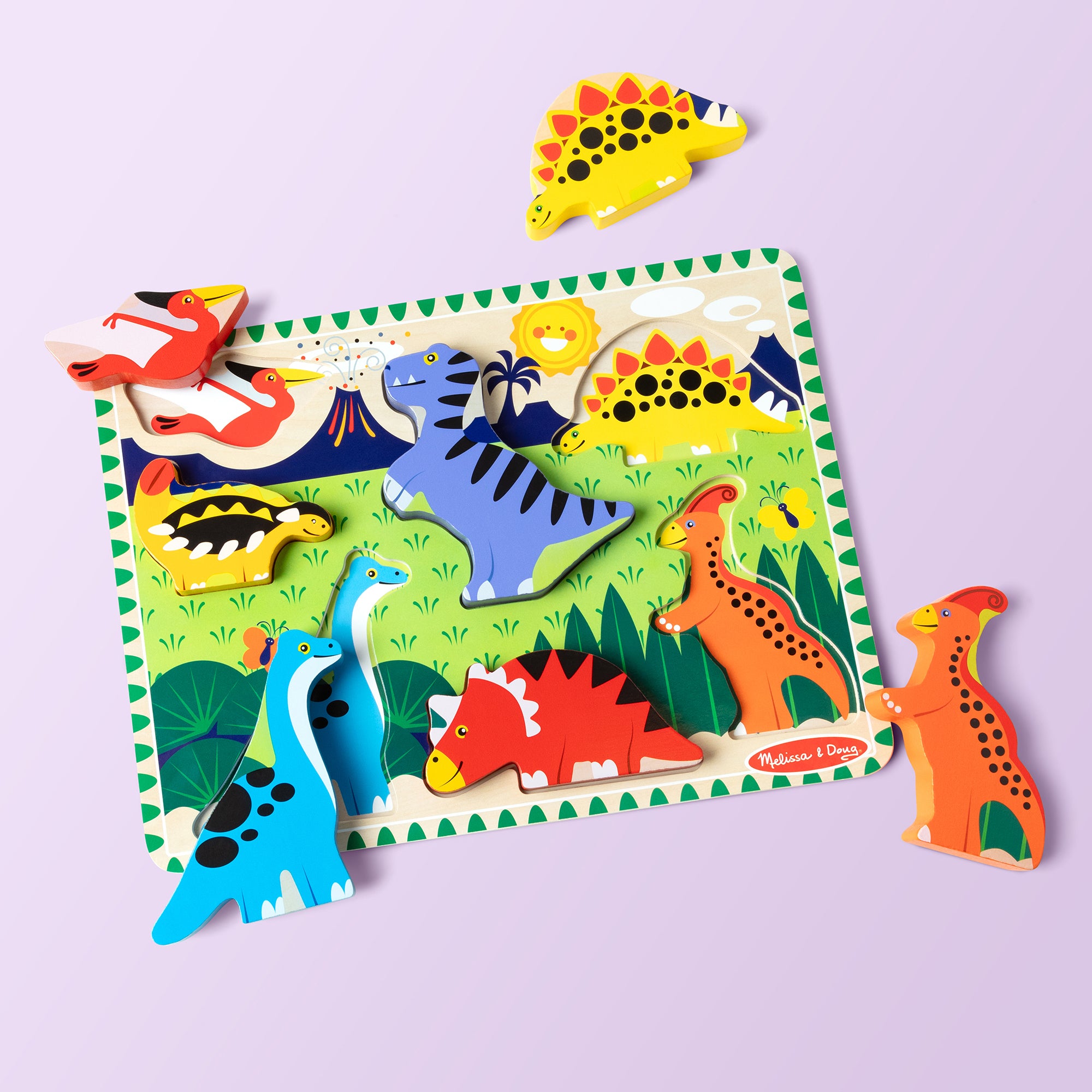Melissa & Doug Dinosaur Theme 7-Piece Wooden Chunky Puzzle - Image 5