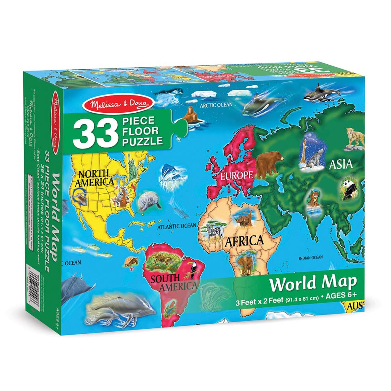 Alternative view of Melissa & Doug Colorful World Map Floor Puzzle - 33 pc
