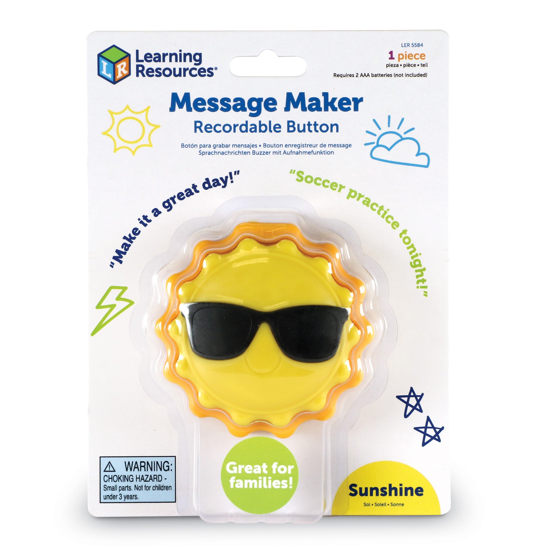 Learning Resources Sun-Shaped Recordable Message Button - Pack of 3 - Image 3