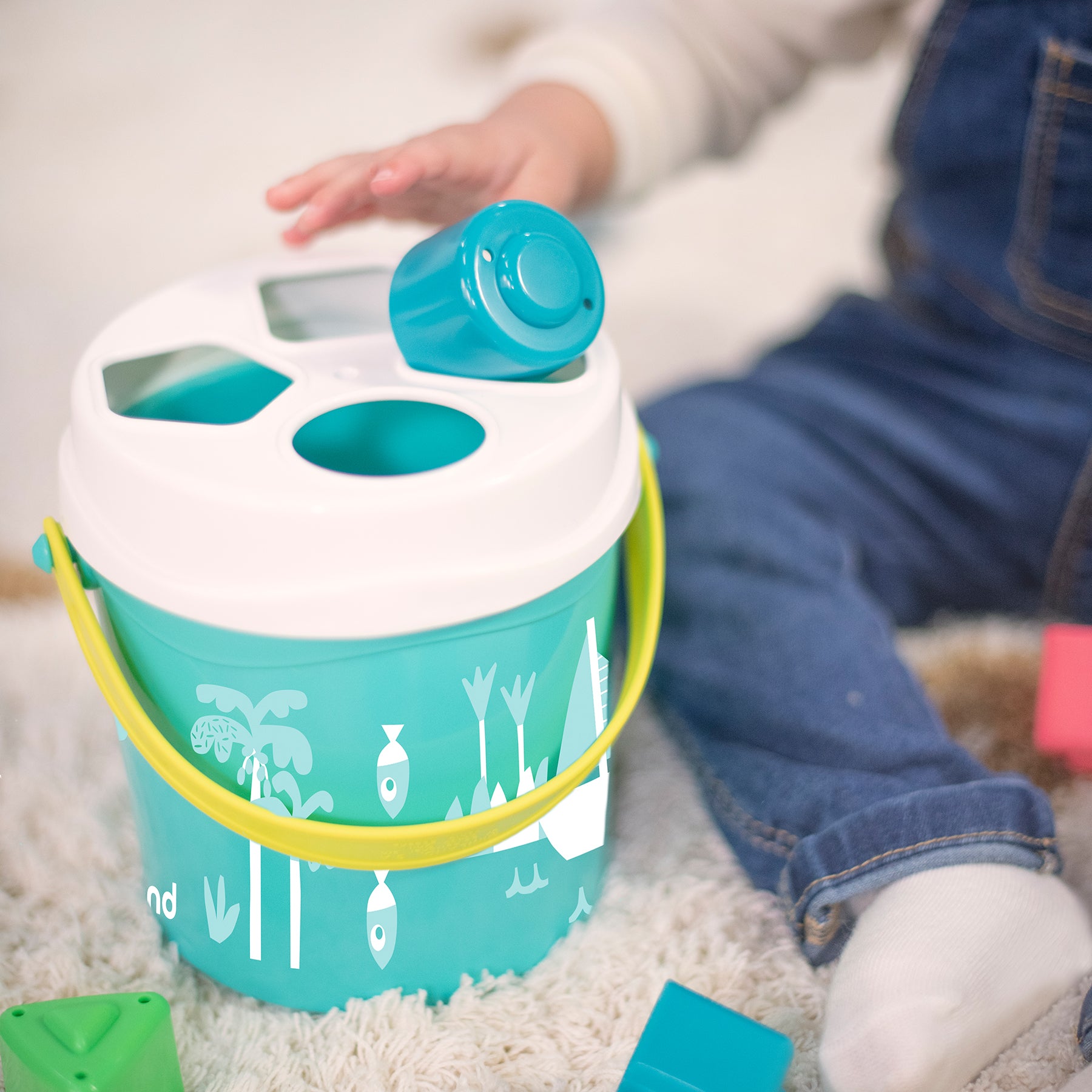 Miniland Feel to Learn - Shape Sorting Bucket - Vibrant Turquoise - Image 3