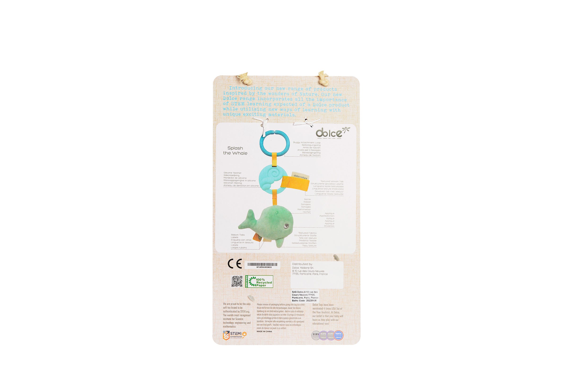 Alternative view of Dolce Splash the Whale Textured Teether Toy with Squeaker - Multi-Color