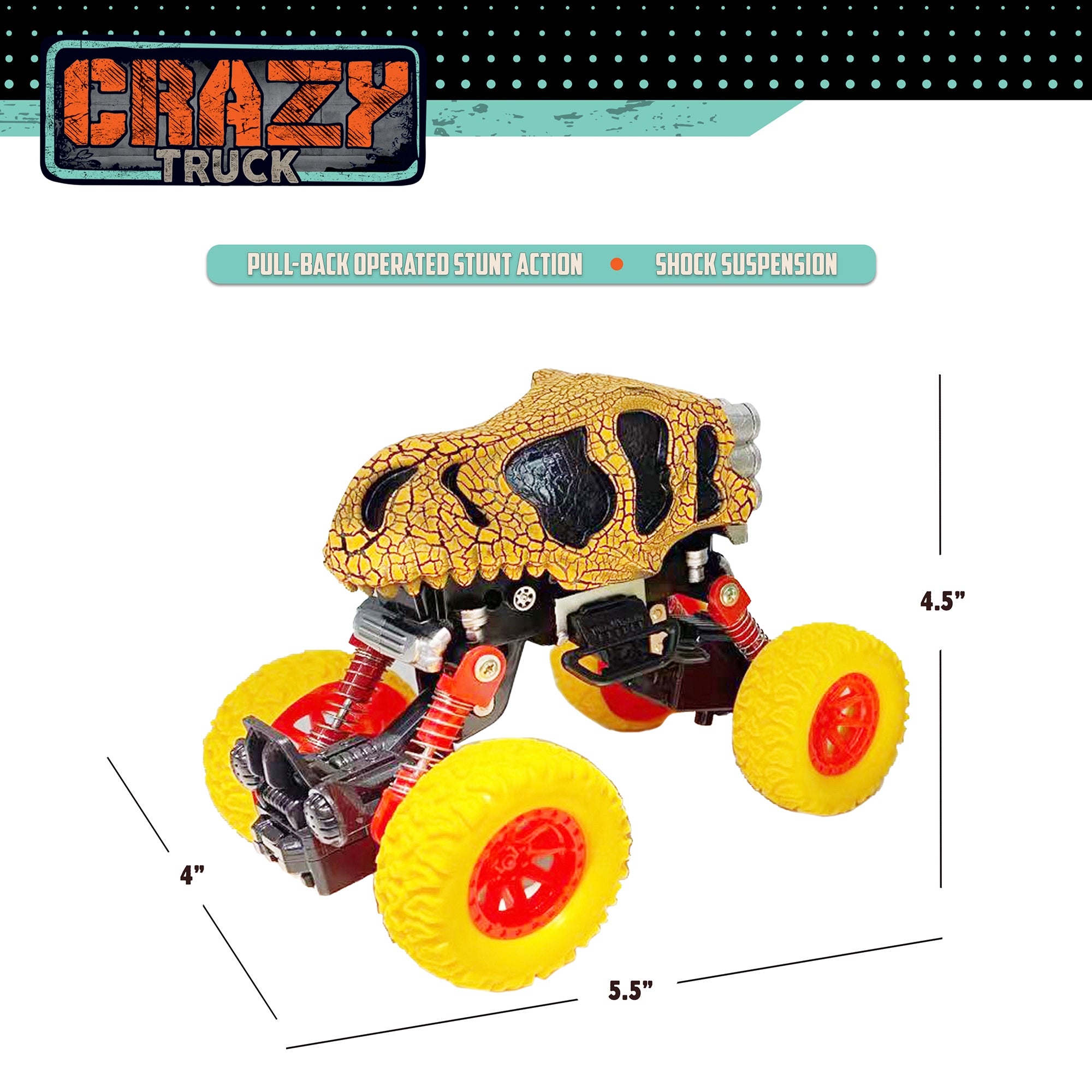 Alternative view of Thin Air Toys Crazy Truck Dinosaur Monster Skull Stunt Truck - Orange & Black, 4.5"