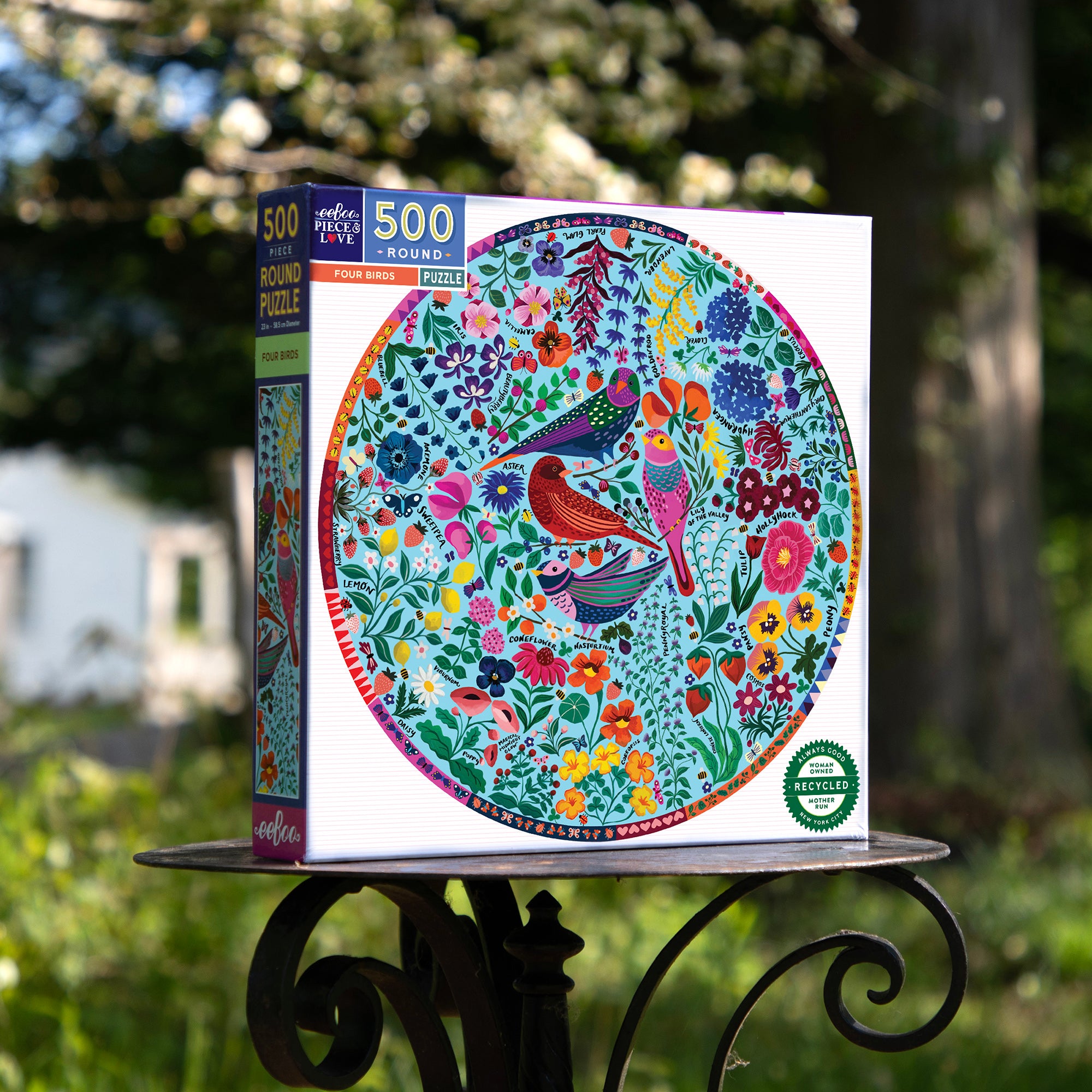 Piece&Love Four Birds Round Jigsaw Puzzle - 500 pc - Image 3