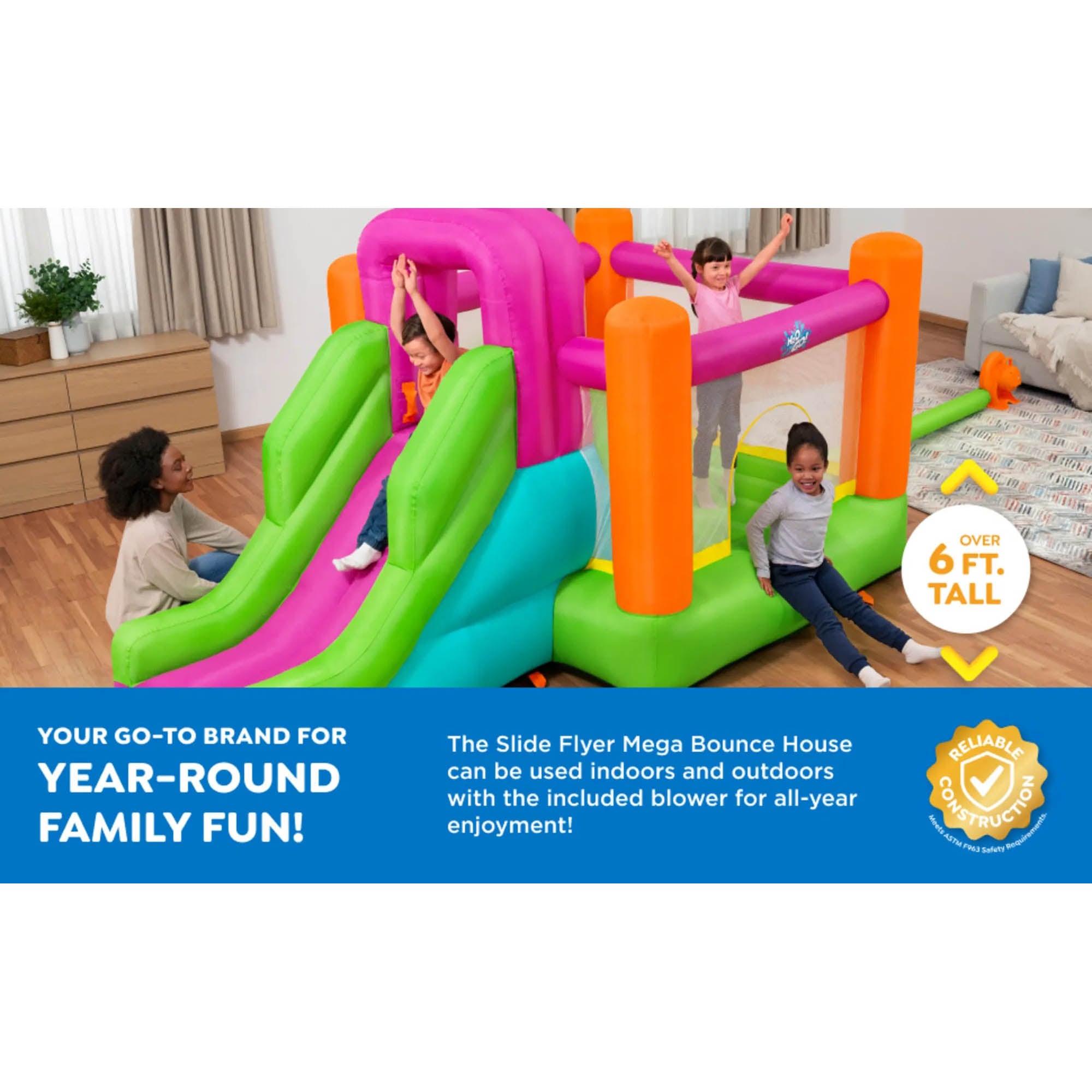 H2OGO! Mega Bouncer Inflatable Jumping Activity Center 10'11" x 6' 6" x 6' with Slide and Mesh Sidewalls - Image 4
