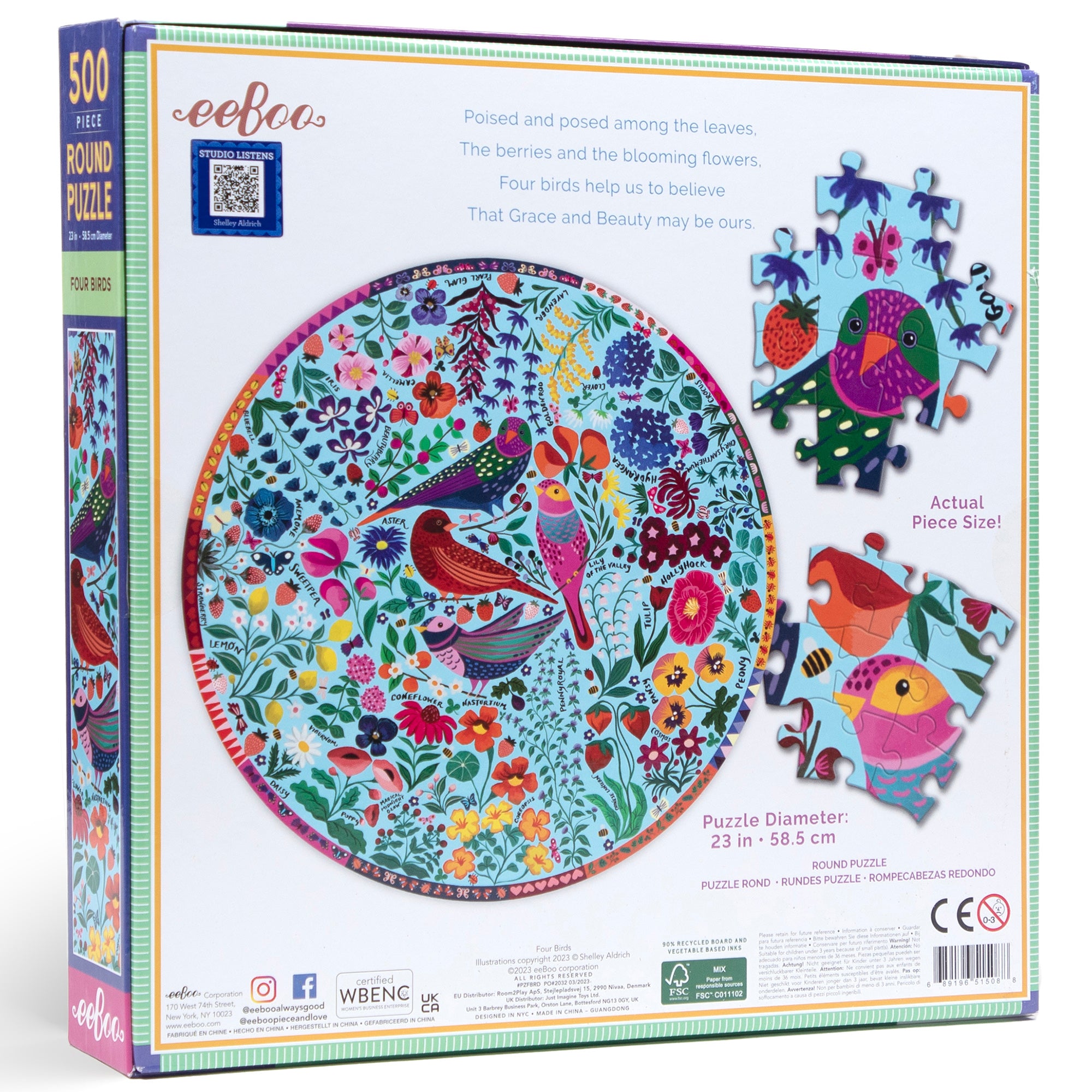Piece&Love Four Birds Round Jigsaw Puzzle - 500 pc - Image 2