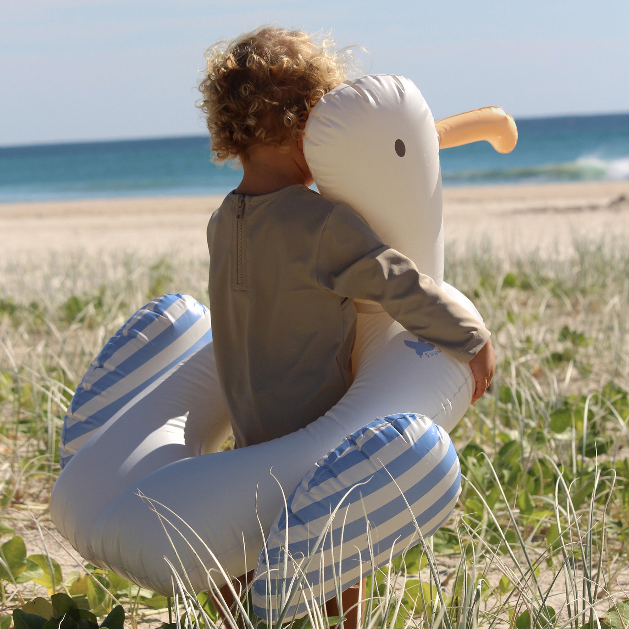 Sunnylife Sid The Seagull Inflatable Pool Ring - Blue Stripe - Image 3