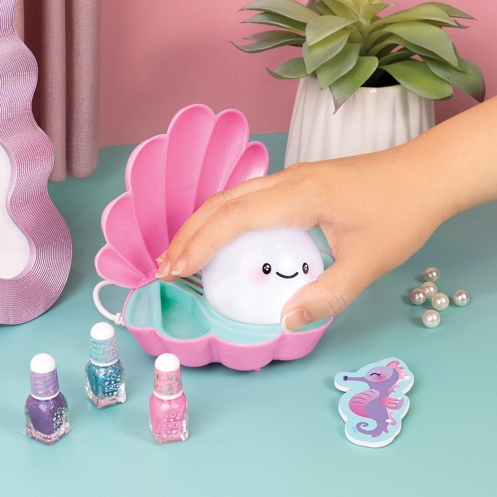 3C4G Pearl Perfect Light-Up Nail Dryer - Pink Shell Shaped Manicure Kit, 6pc - Image 5