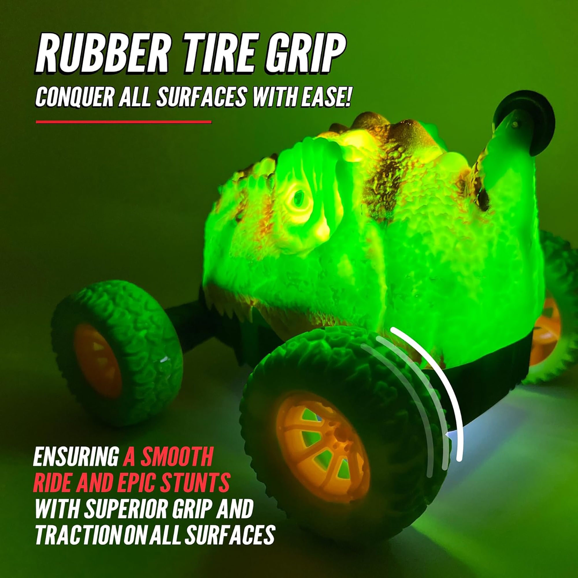 Hyper Drive RC Light Up Dino - Green Remote Control Stunt Dinosaur for Kids 5+ - Image 5