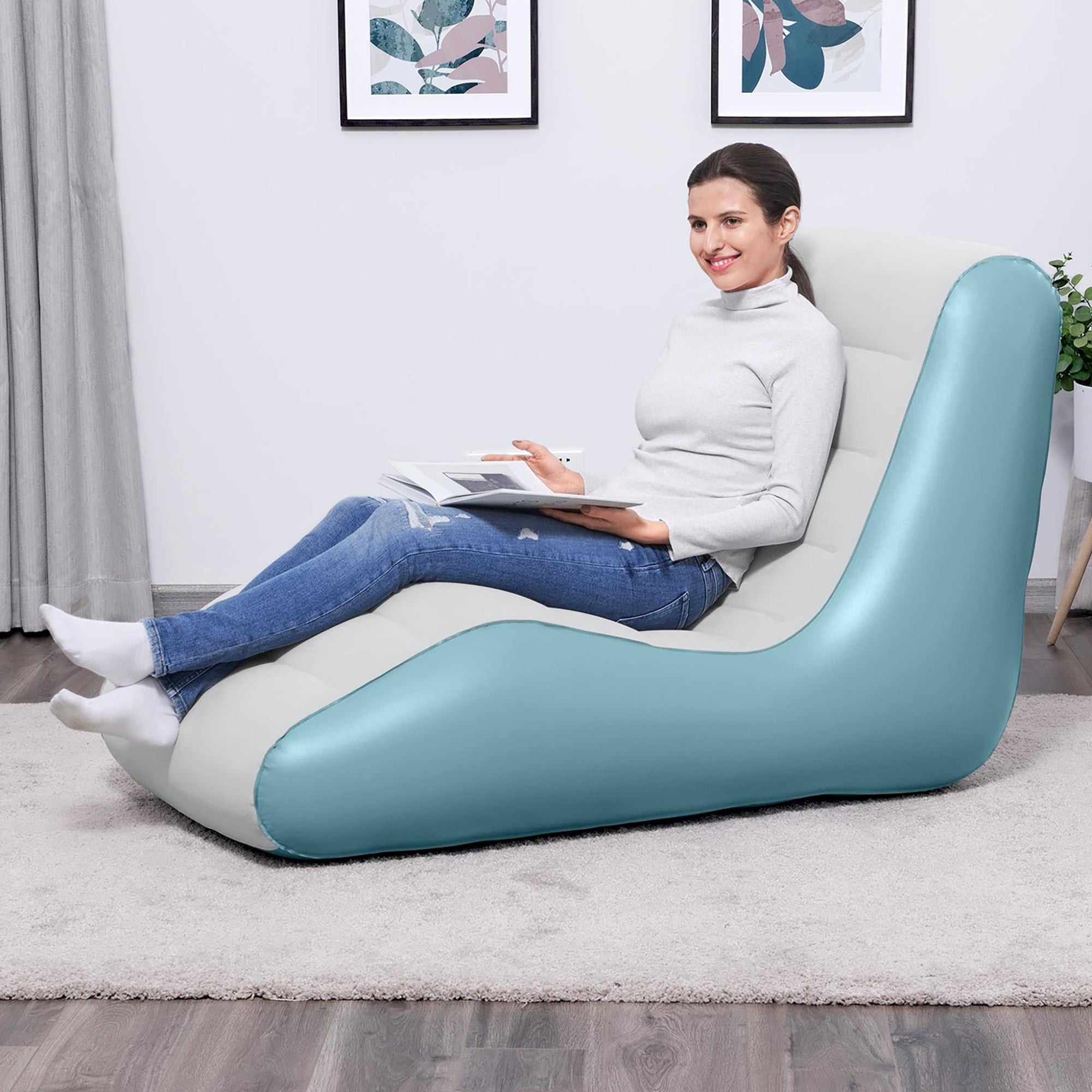 Alternative view of Bestway Leisure Luxe Chaise Lounger Inflatable Air Recliner - Blue & Grey