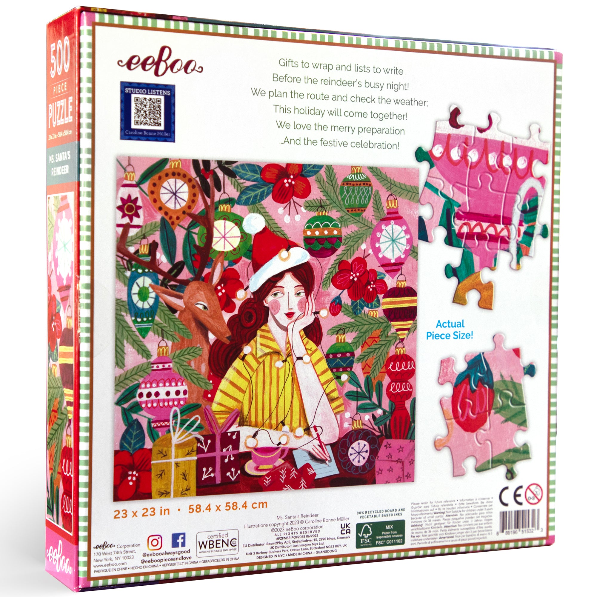 Piece&Love Ms. Santa's Reindeer Christmas Jigsaw Puzzle - 500 pc - Image 2