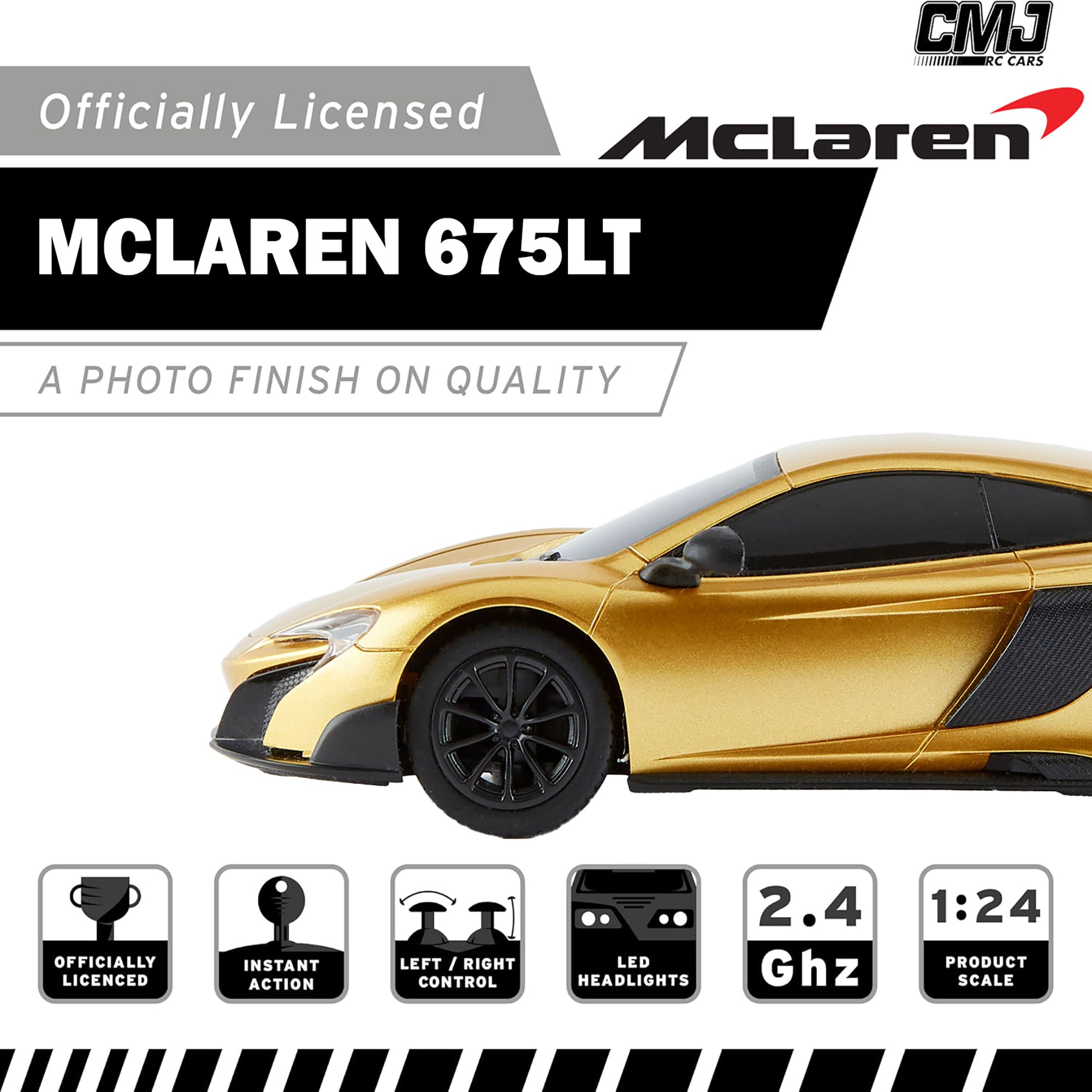 CMJ RC Cars: McLaren 675LT - Gold - 1:24 Scale, 2.4GHz, Remote Control Sports Car with LED Headlights - Image 3