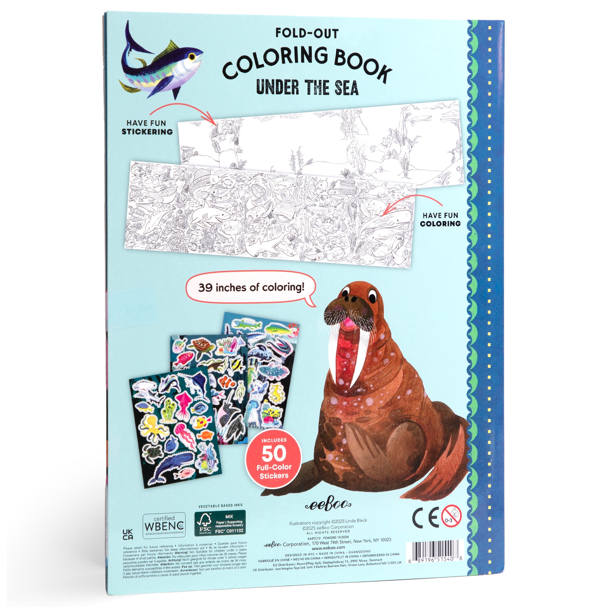 Alternative view of eeBoo Under The Sea Giant Fold-Out Coloring Book with 50 Stickers
