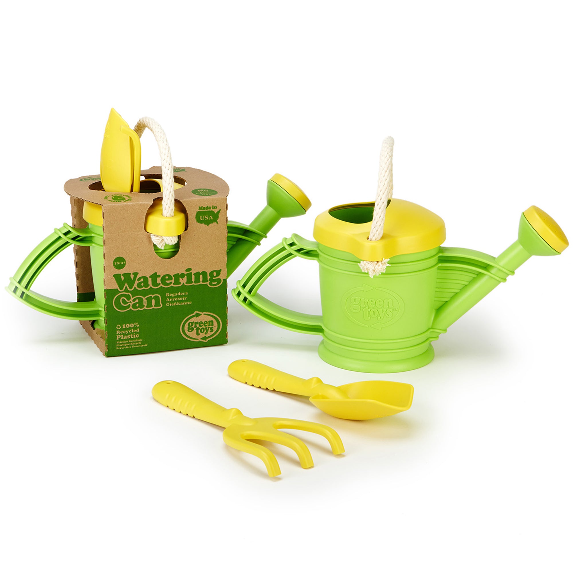 Green Toys - Watering Can Set - Eco-Friendly 3pc Garden Tool Kit, Hand Rake & Shovel, 18mo+ - Image 2