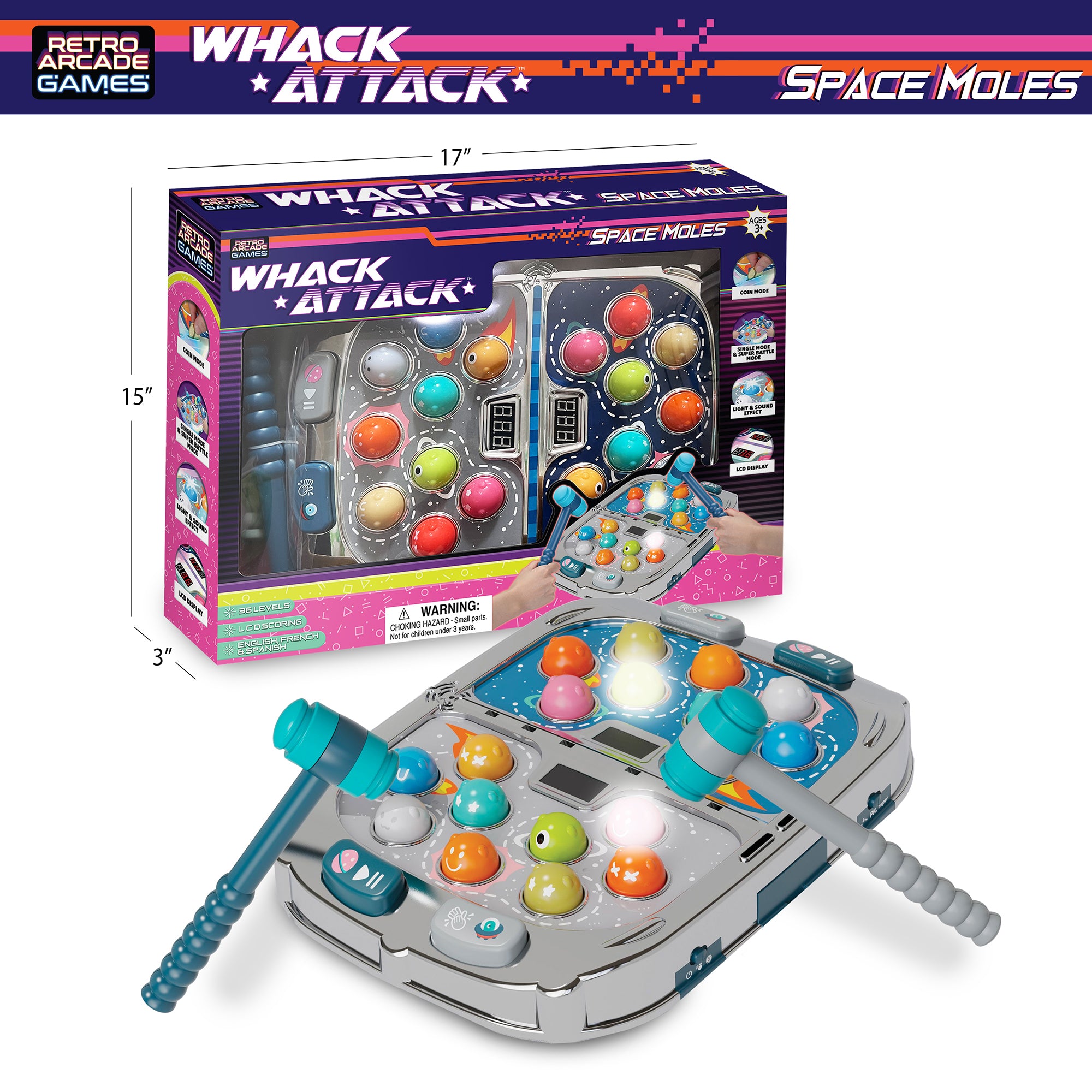 Alternative view of Thin Air Games Whack Attack Space Mole Tabletop Game with Lights and Sounds