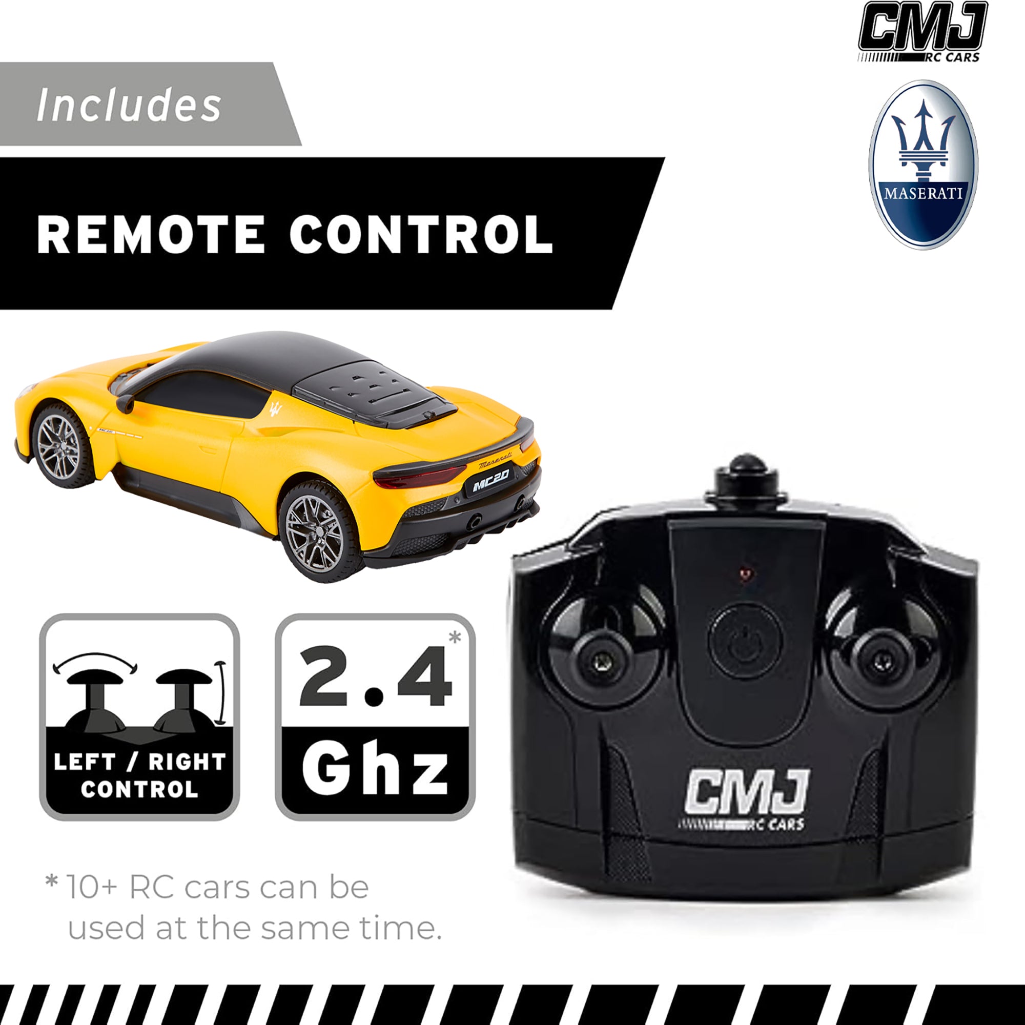 CMJ RC Cars: Maserati MC20 - 1:24 Scale Yellow Radio Control Sports Car with LED Headlights - Image 4