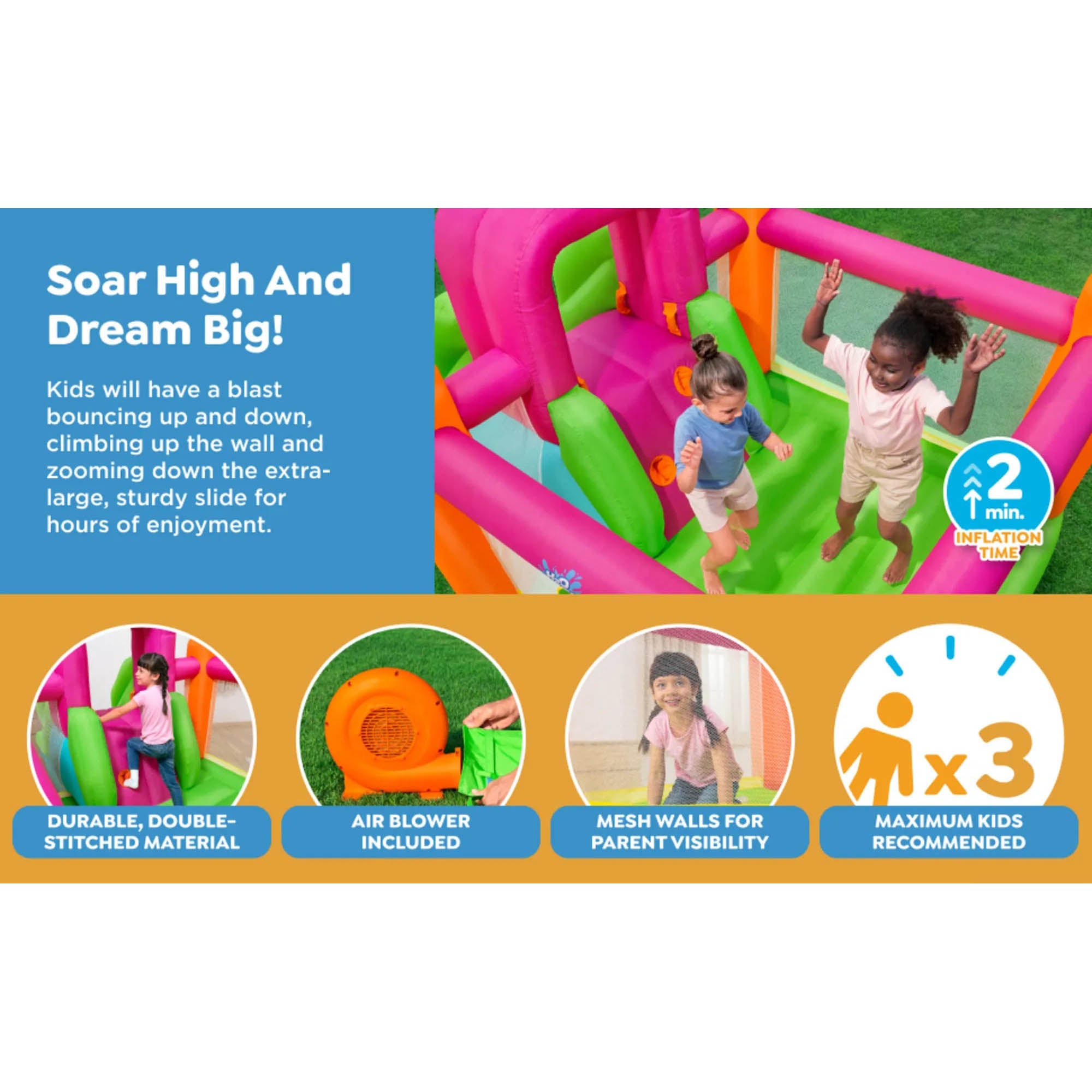 H2OGO! Mega Bouncer Inflatable Jumping Activity Center 10'11" x 6' 6" x 6' with Slide and Mesh Sidewalls - Image 3