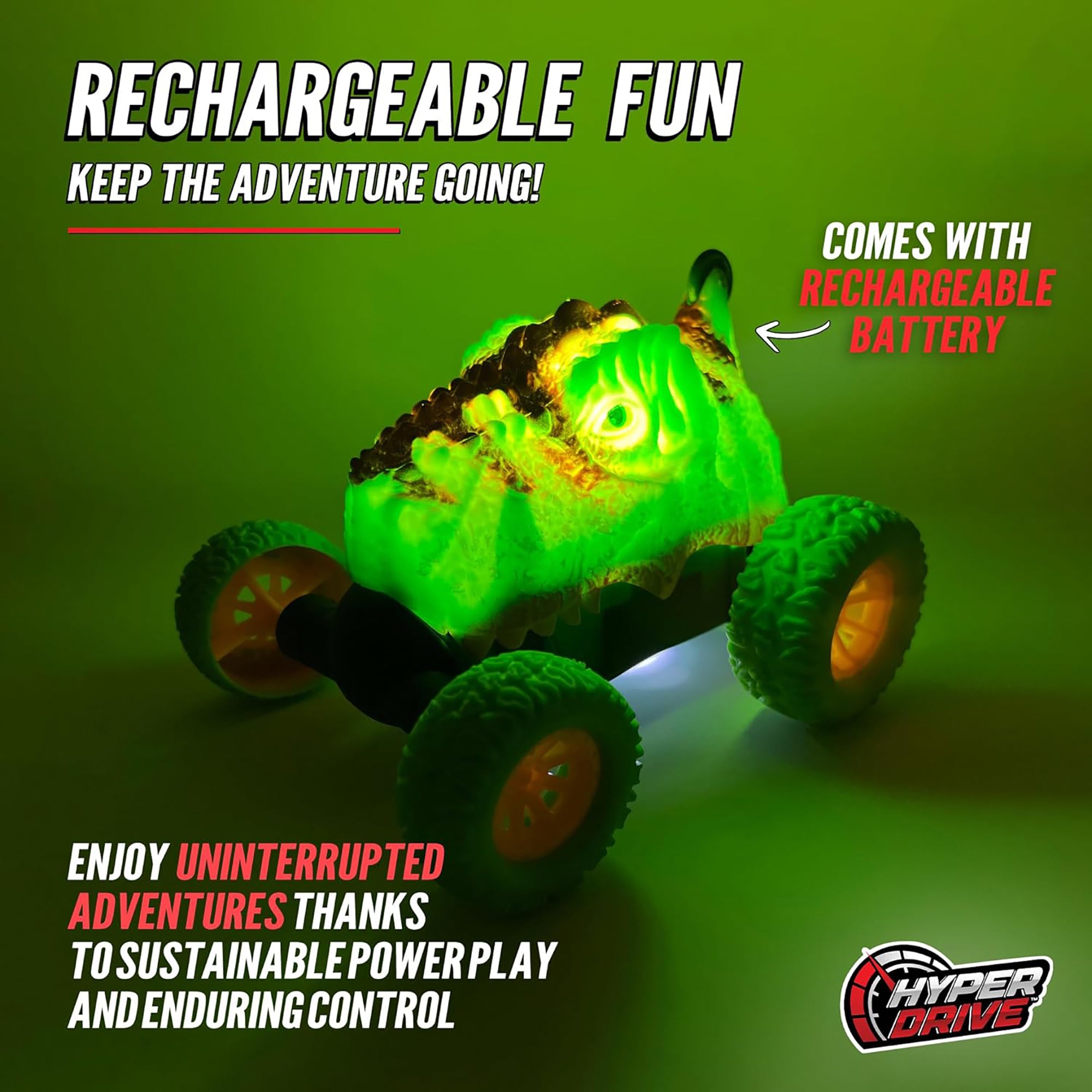 Hyper Drive RC Light Up Dino - Green Remote Control Stunt Dinosaur for Kids 5+ - Image 4