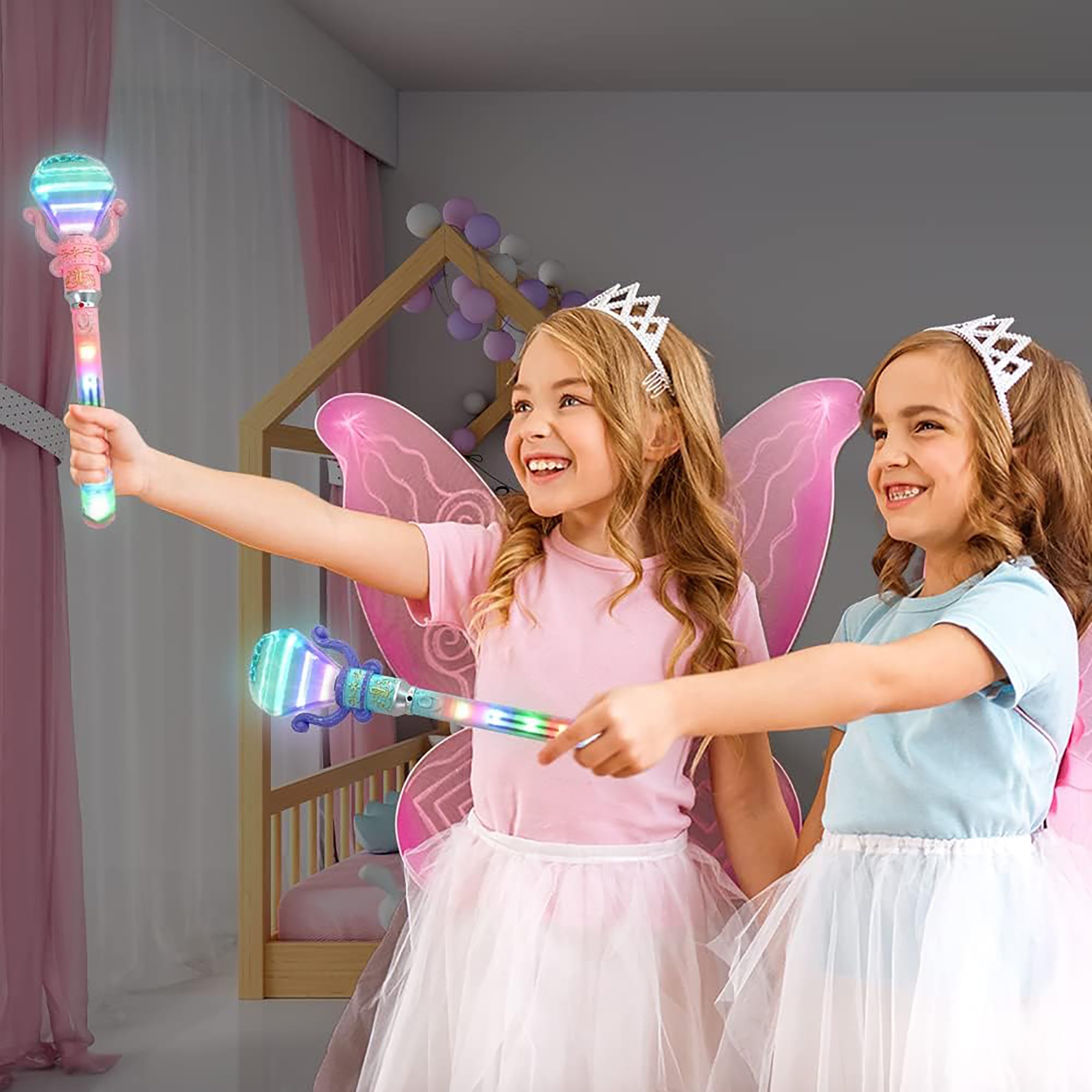 Twinkling Diamond LED Spinning Wands - 2pc Set, Pink & Blue - Image 3