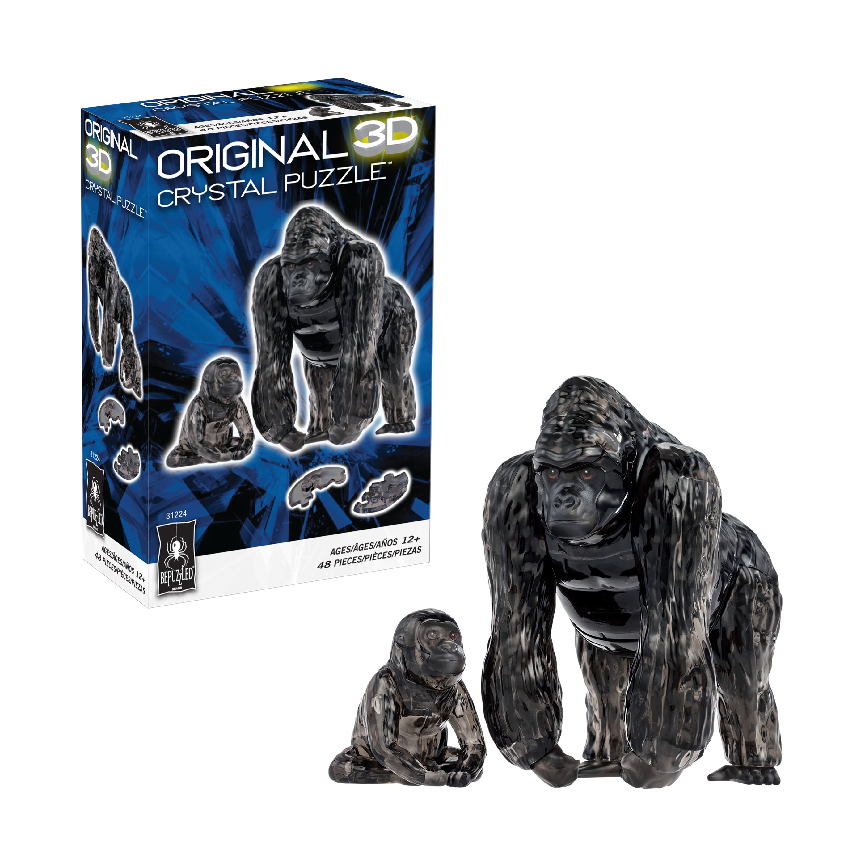 3D Crystal Puzzle - Gorilla and Baby (Black): 48 Pcs - Image 4