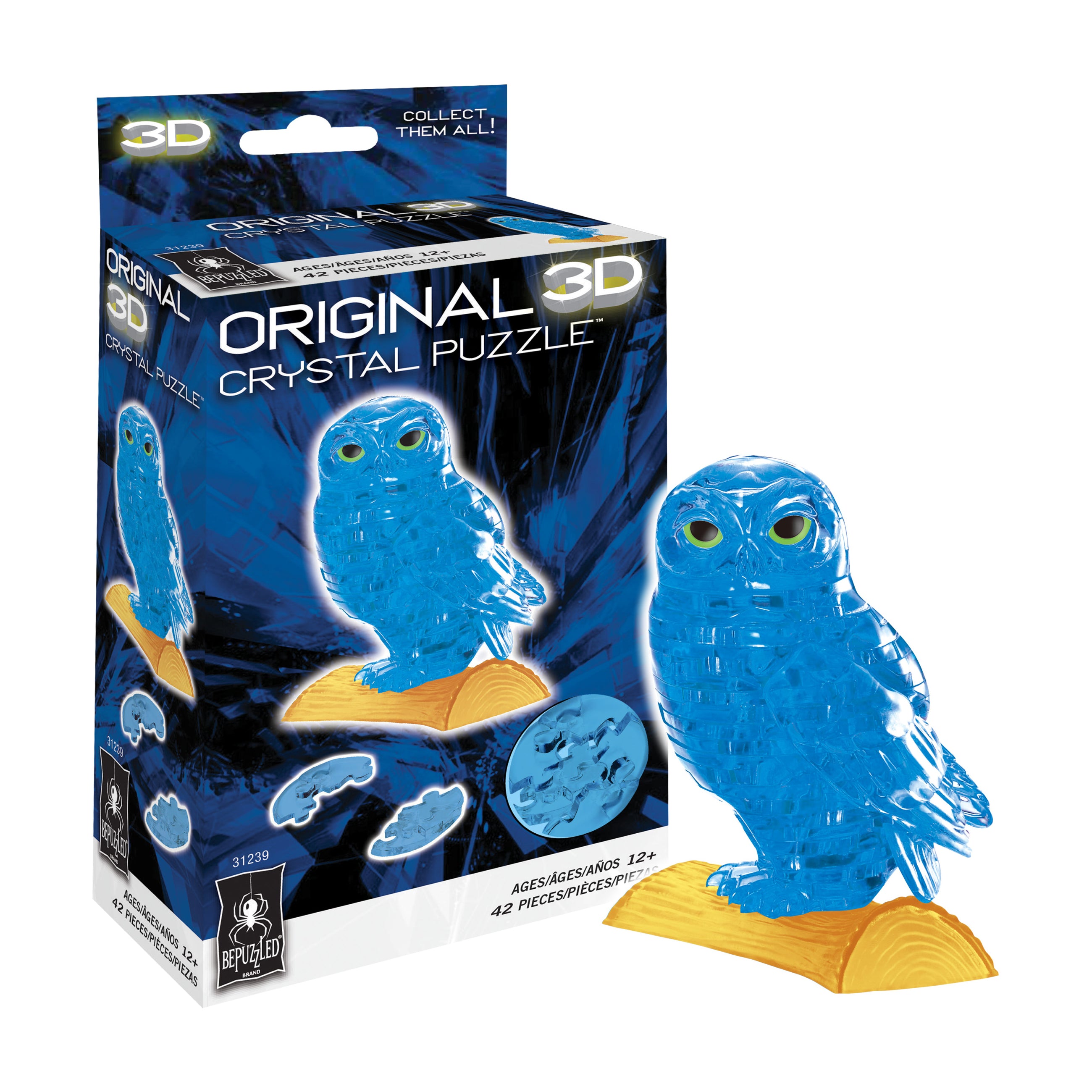 Mystical Blue Owl 3D Crystal Puzzle - 42 Piece Set - Image 2