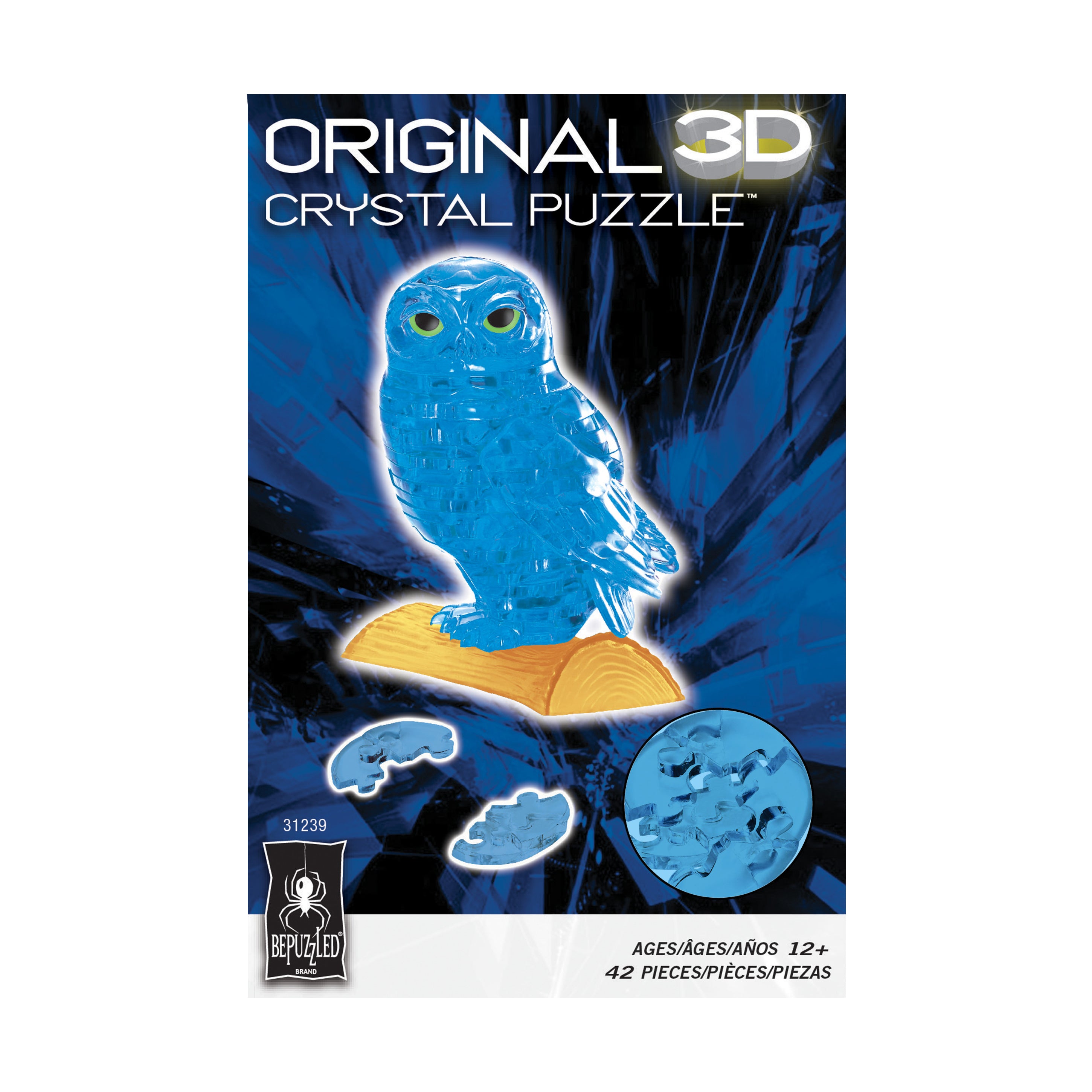Mystical Blue Owl 3D Crystal Puzzle - 42 Piece Set - Image 3
