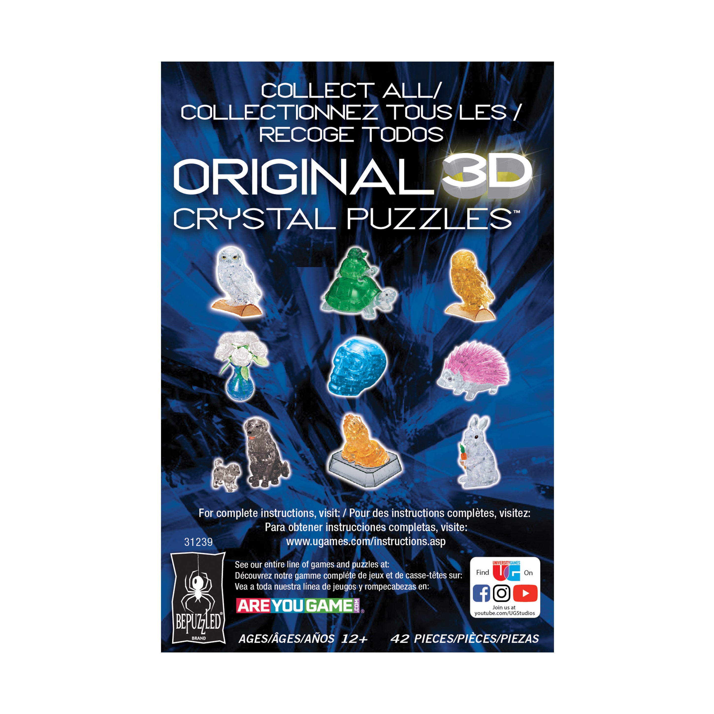 Mystical Blue Owl 3D Crystal Puzzle - 42 Piece Set - Image 4