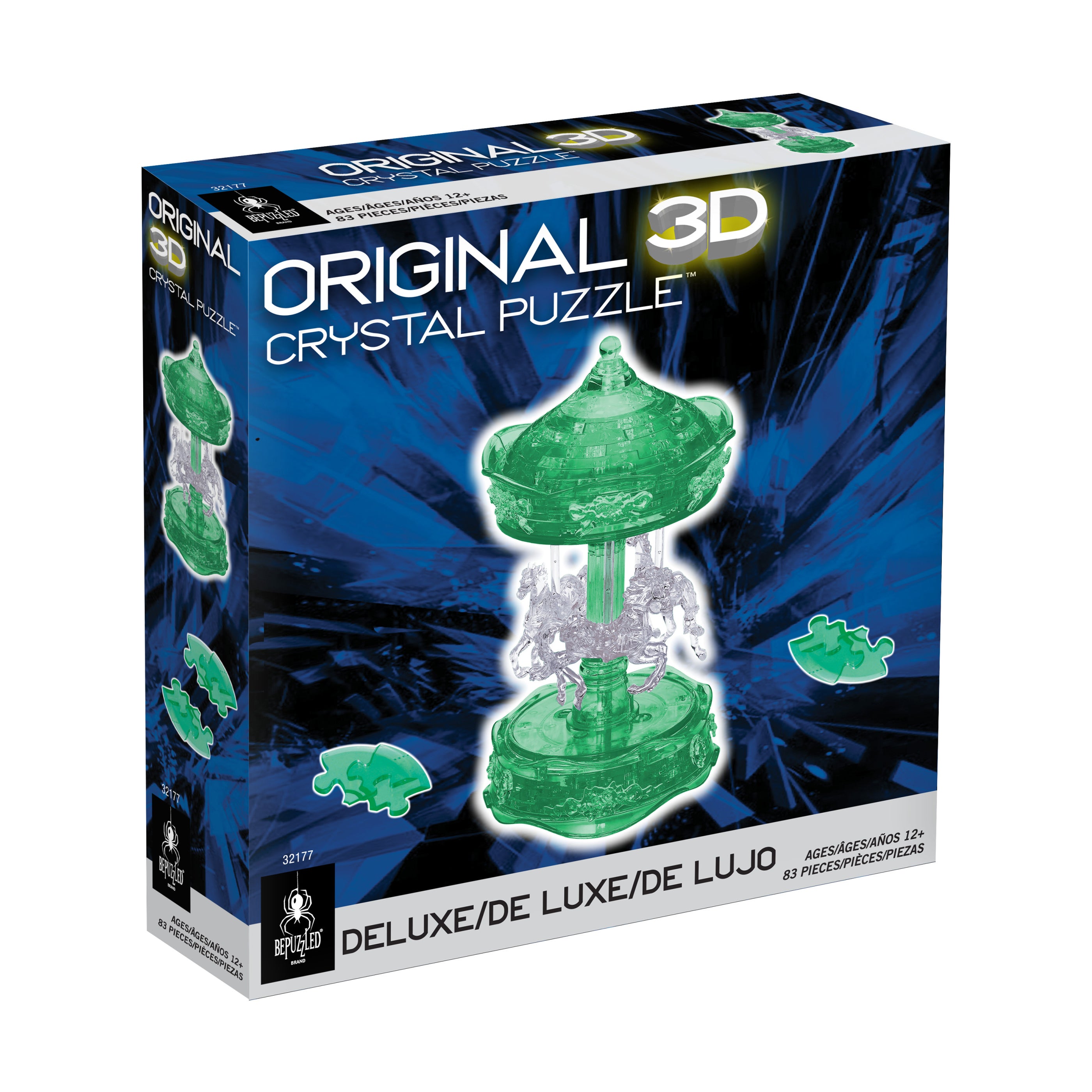 Alternative view of BePuzzled 3D Crystal Carousel Puzzle - Enchanting Green/White, 83 Pieces
