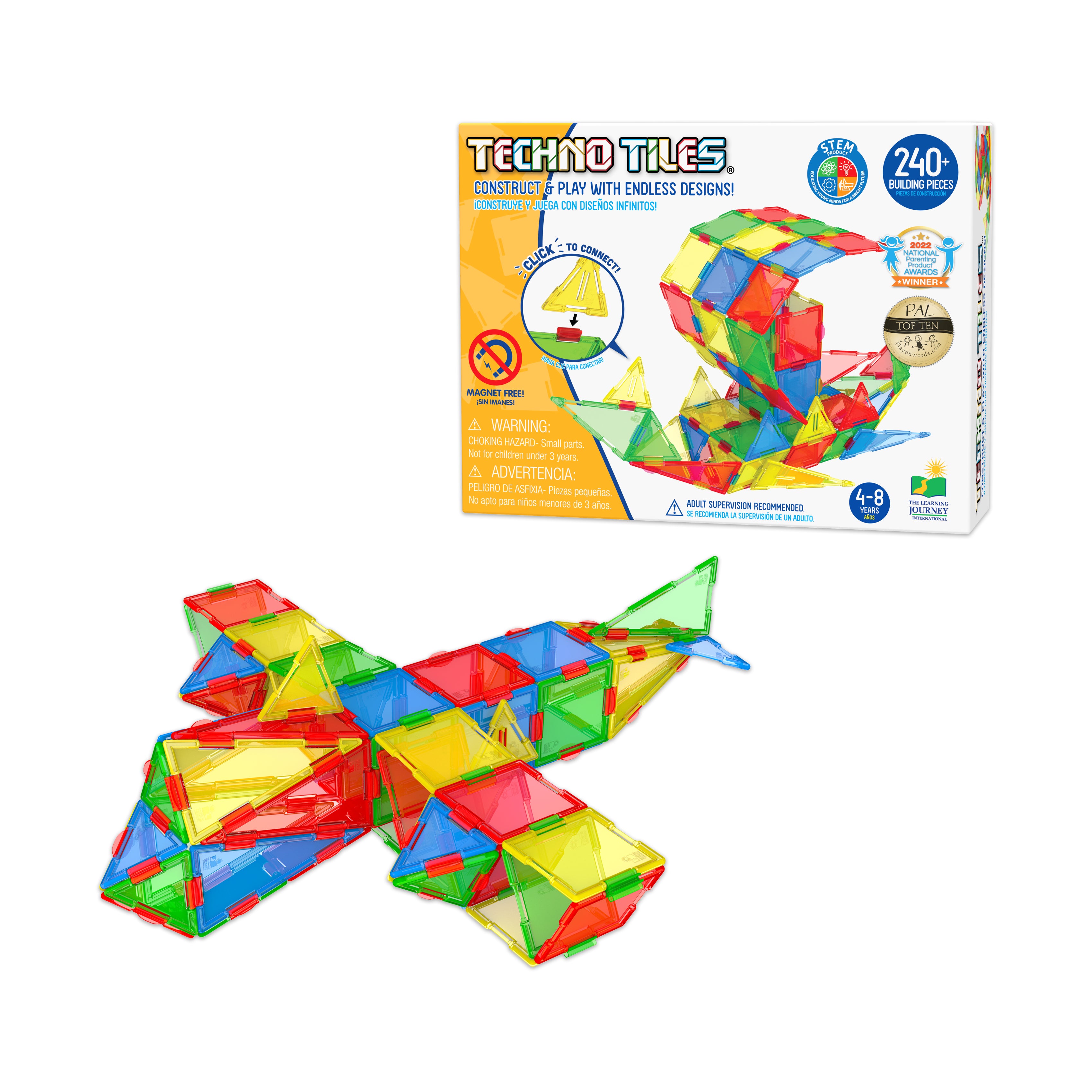 Techno Tiles Geometric Snap & Build Set - Primary Colors, 240+ Pieces - Image 3