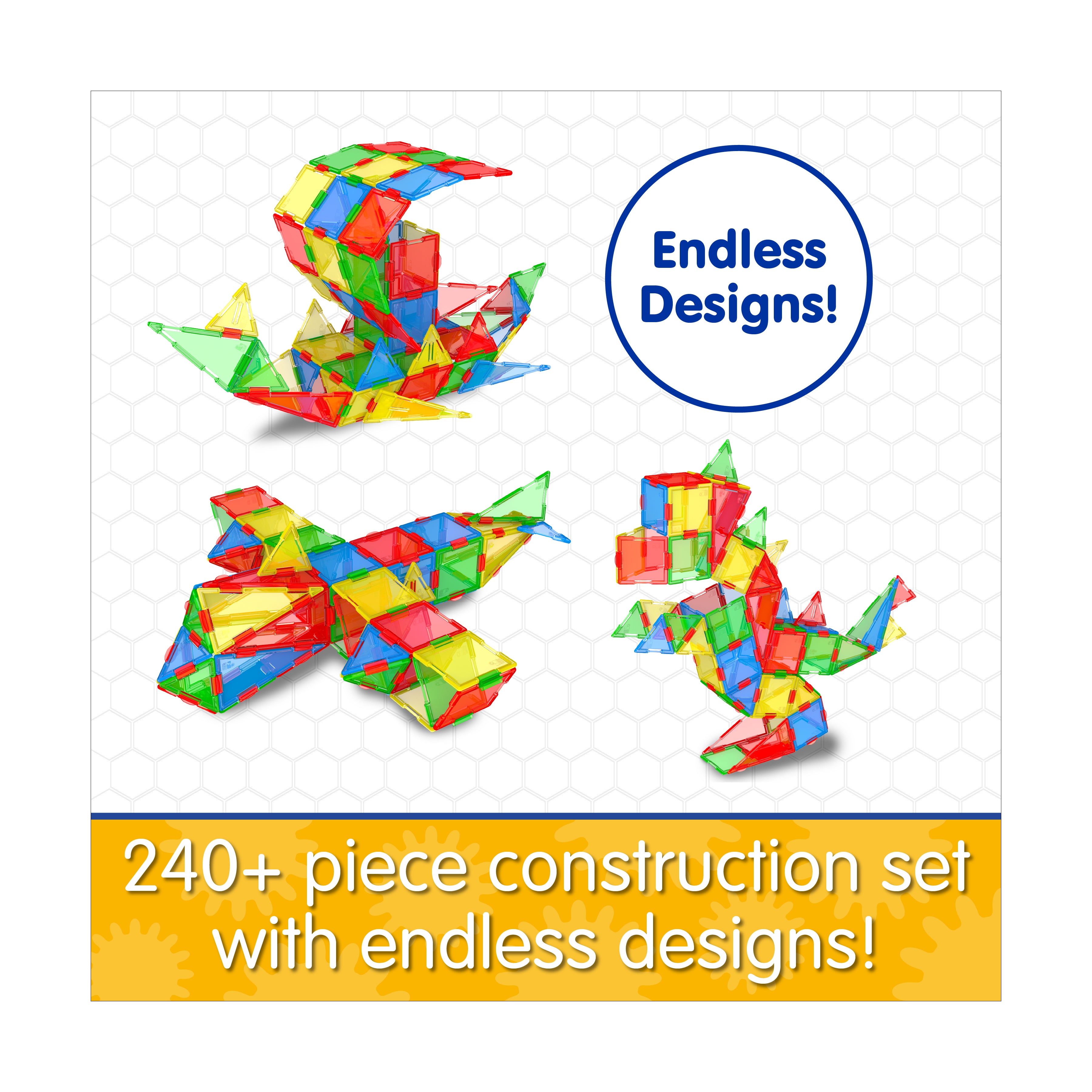 Techno Tiles Geometric Snap & Build Set - Primary Colors, 240+ Pieces - Image 5