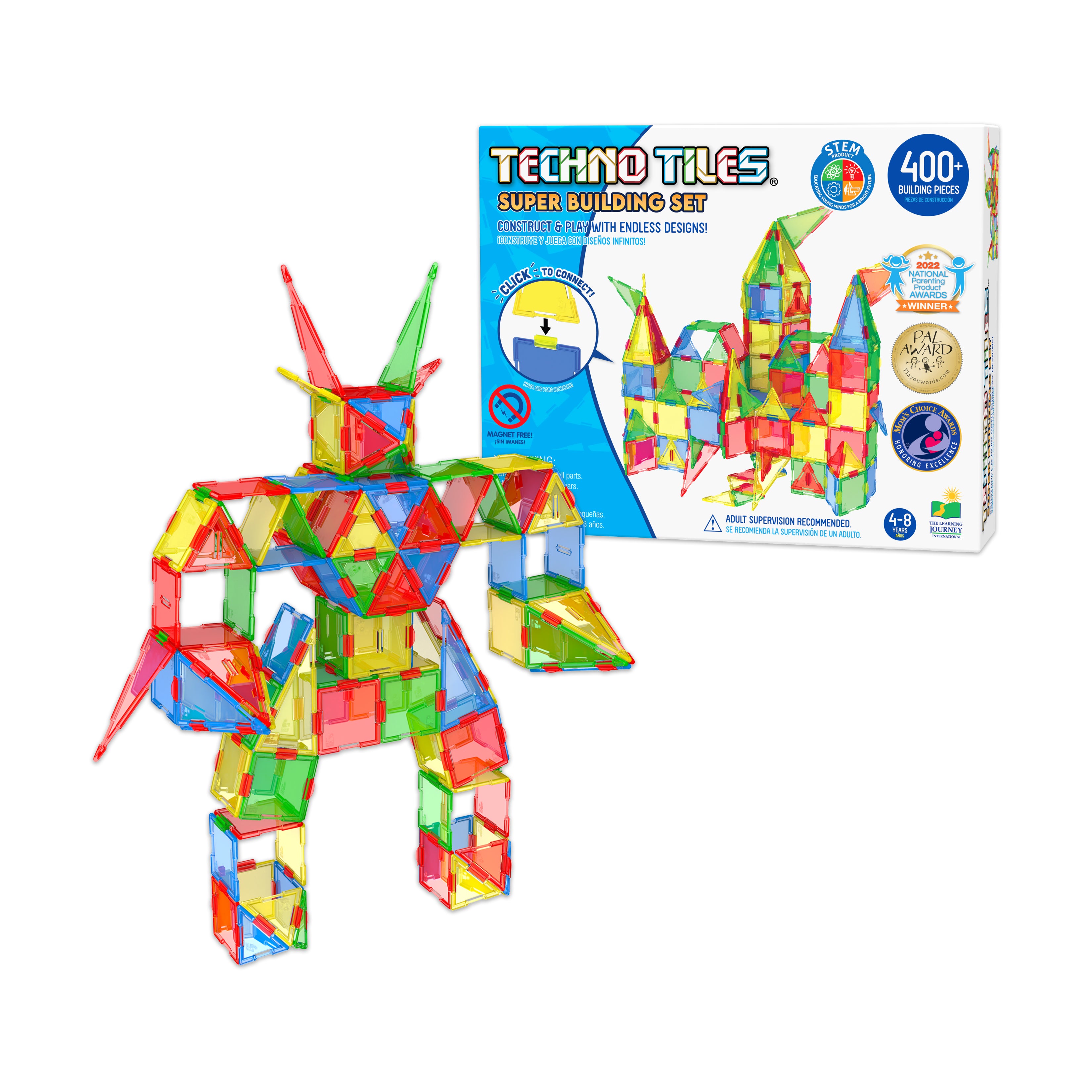 Techno Tiles Super Building Set - Primary Colors 400+ Pieces - Image 3